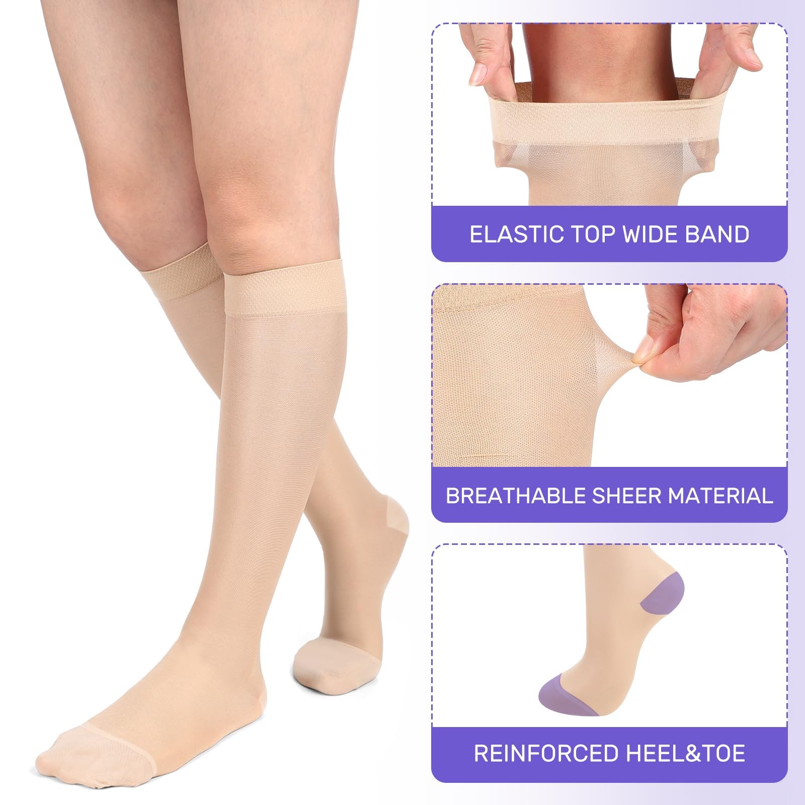 Tisancy 4 Pairs M Knee High Compression Socks 8-15mmhg