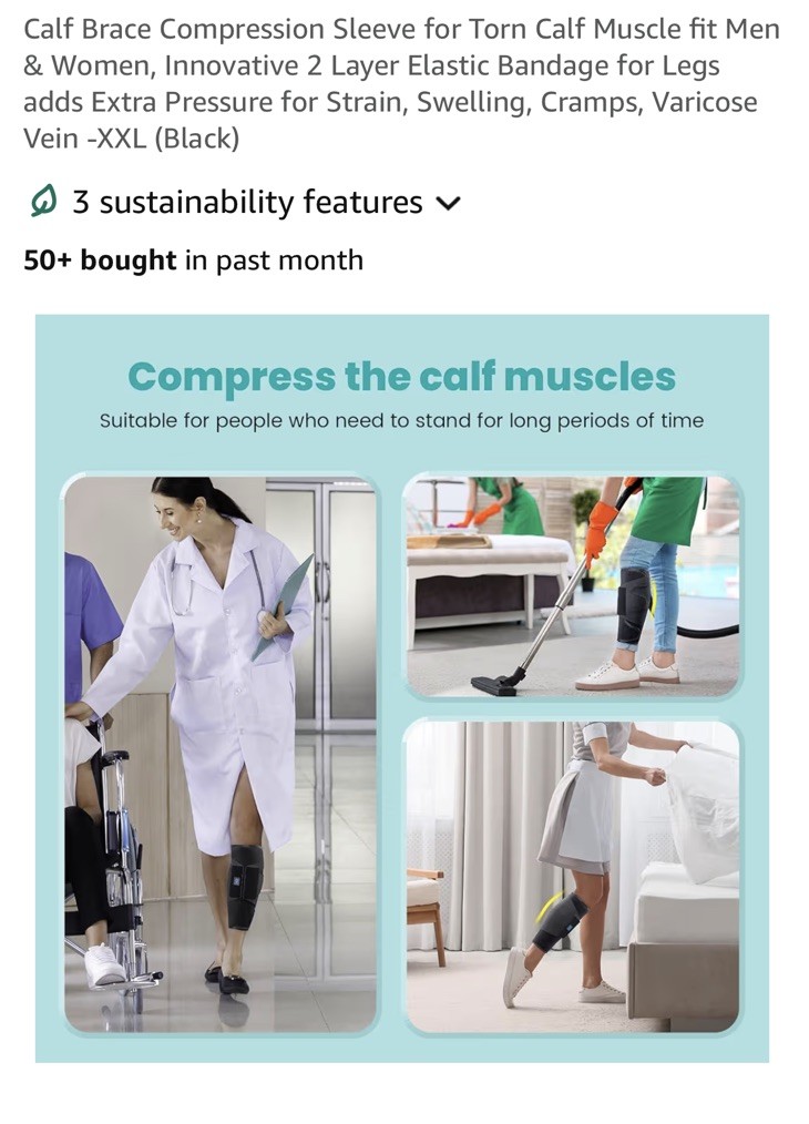 iDonua Calf Brace Compression for Torn Calf Muscle fit Men & Women Size XXL