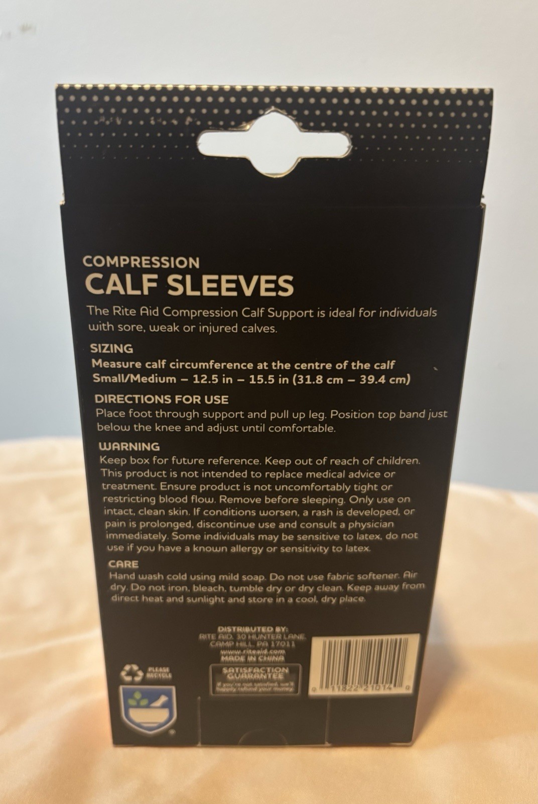Rite Aid Compression Calf Sleeves 1 Pair S/m Support for Sore Injured Calfs New