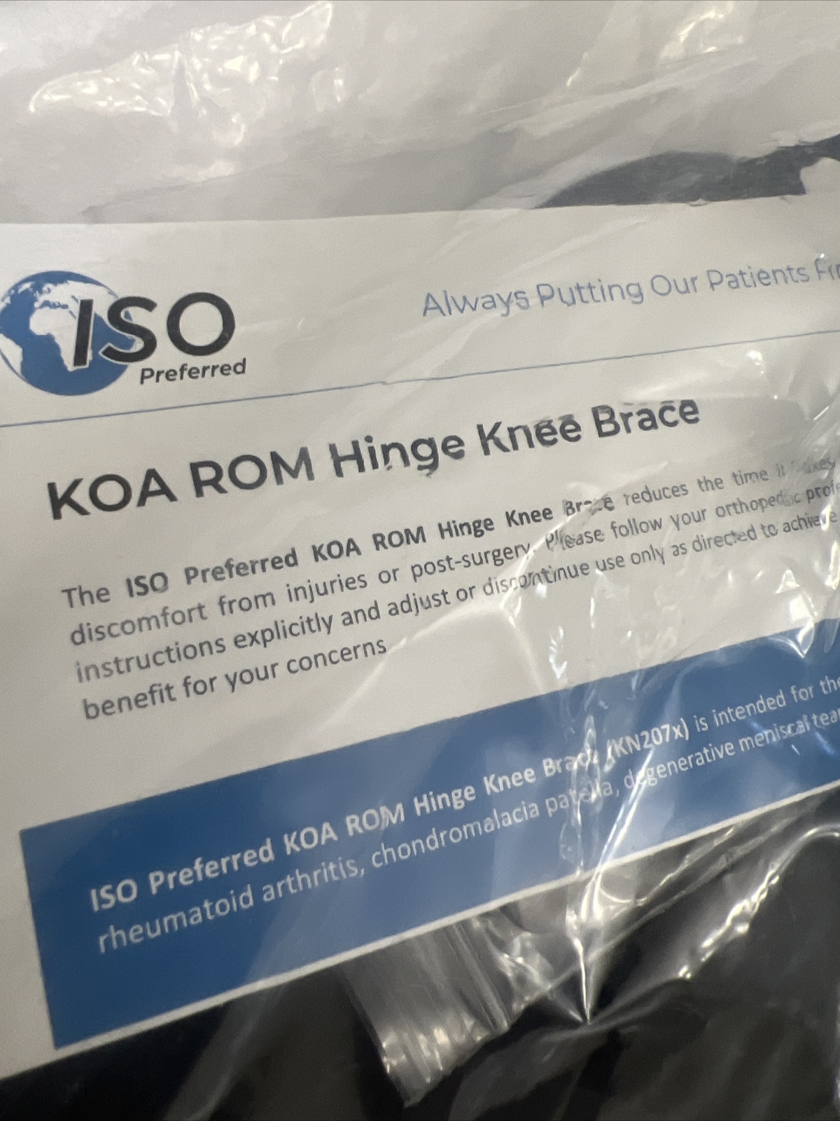 New Iso Preferred Black KOA ROM Hinge Right Knee Brace KN207SR Size UNI/RT