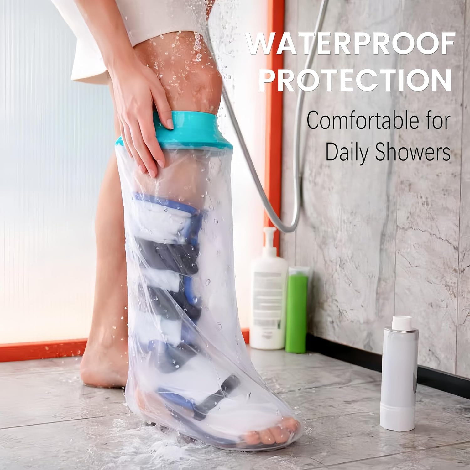 Waterproof Leg Cast Cover for Showering, Reusable Shower Sleeve for Leg after Su