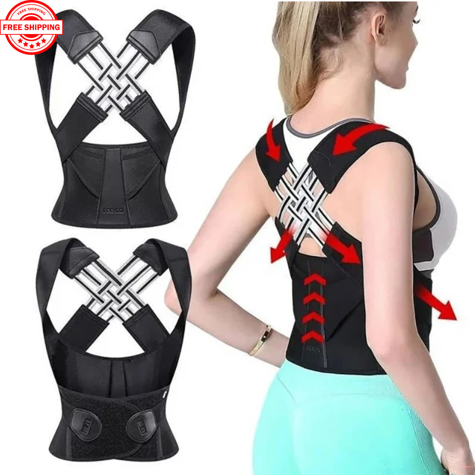 Back Brace Posture Corrector Adjustable Upper Back Shoulder Support Women Men