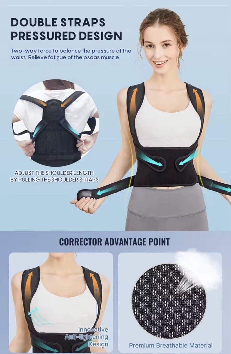 Welkong Adjustable Breathable Posture Corrector Back Brace Black S/M/L