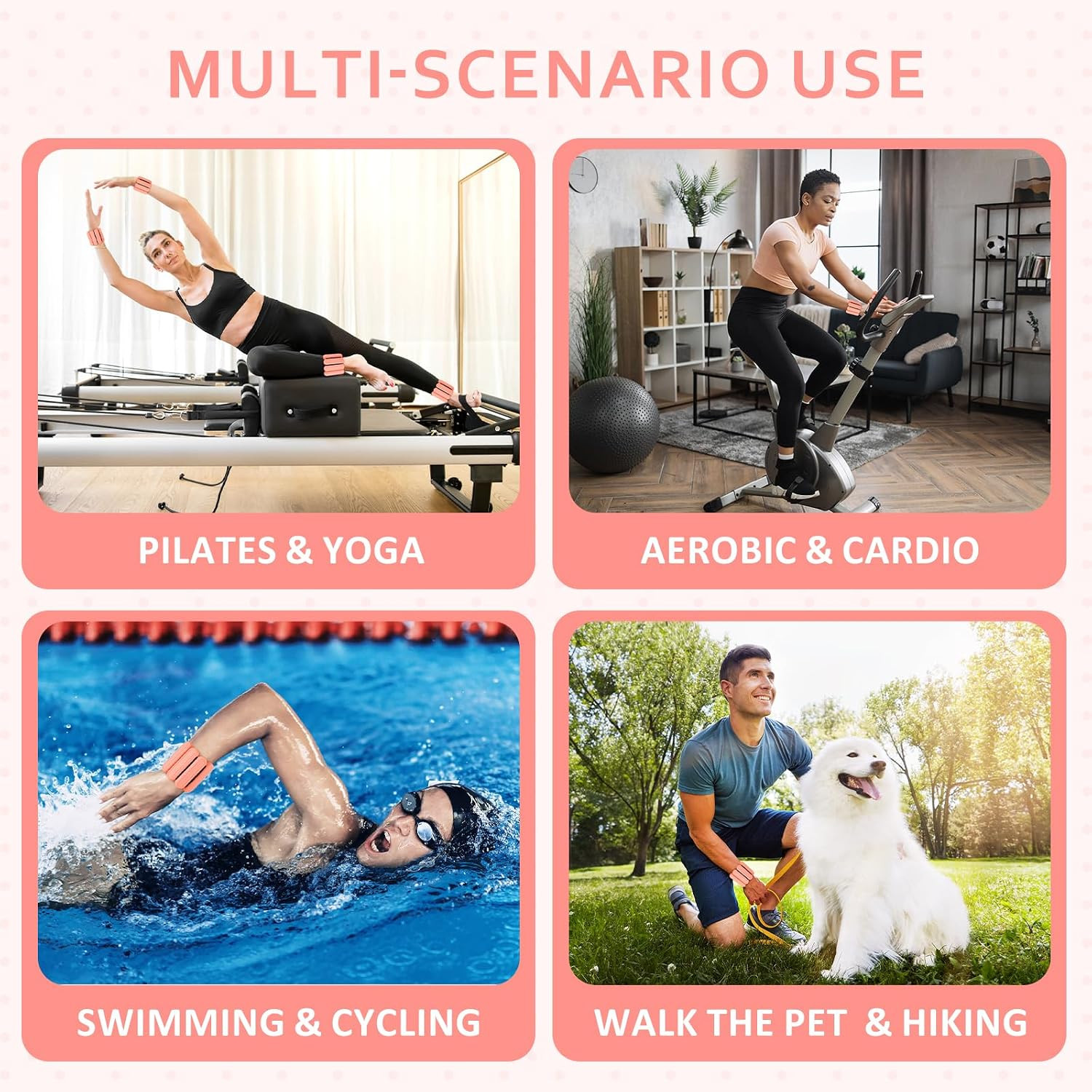 Adjustable Wrist & Ankle Weights Set of 2(1Lbs Each), Premium Silicone Wearable