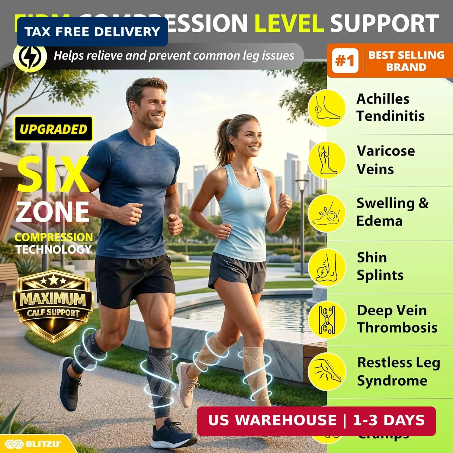 BLITZU Calf Compression Sleeve for Men & Women Footless Compression Socks Suppor
