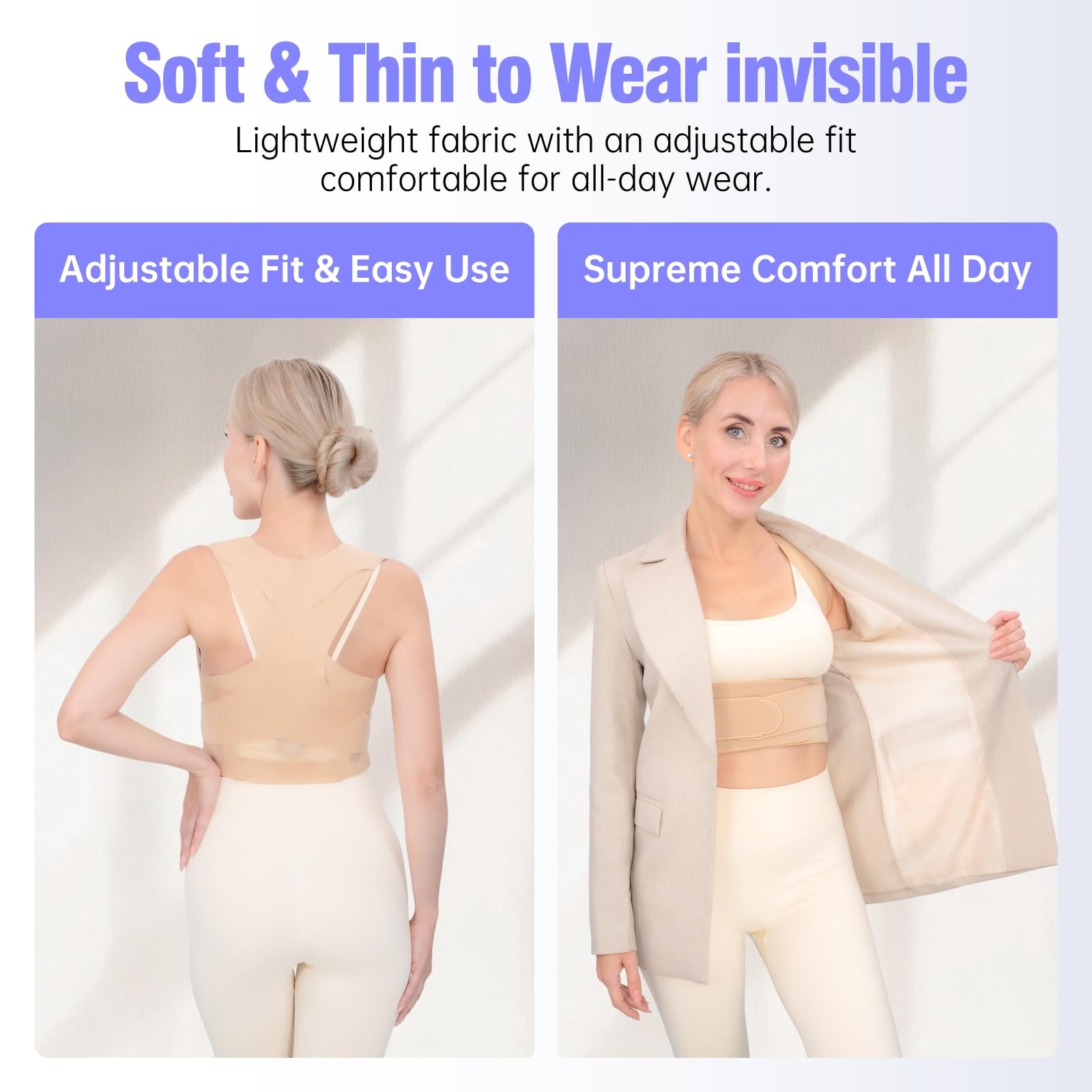 LuxuMach Posture Corrector for Women, M (Under Bust 34.3″–38.2″), Beige