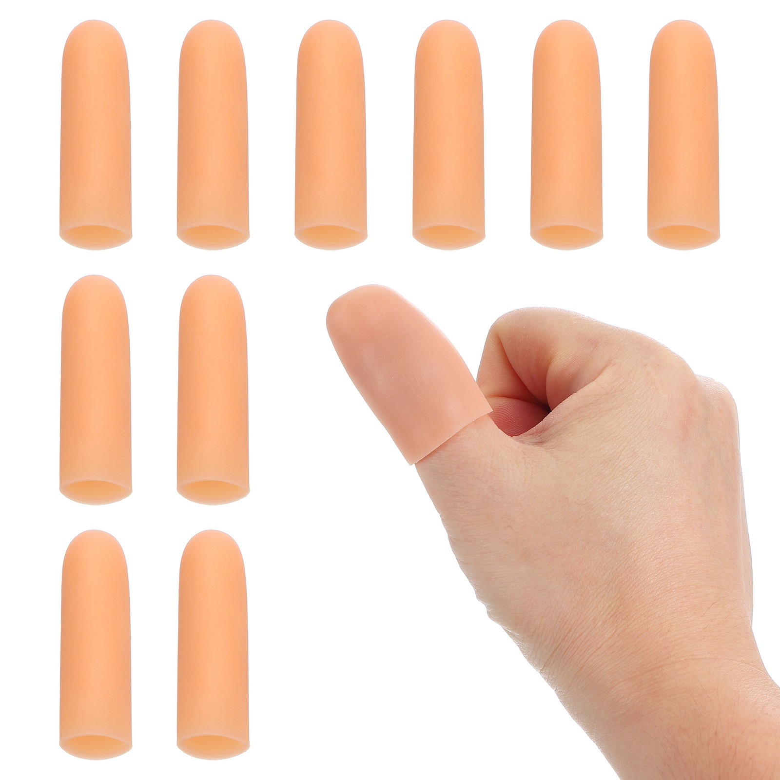 2″ Silicone Gel Finger Cots, 10 Pcs Fingertips Sleeve Protector, Beige
