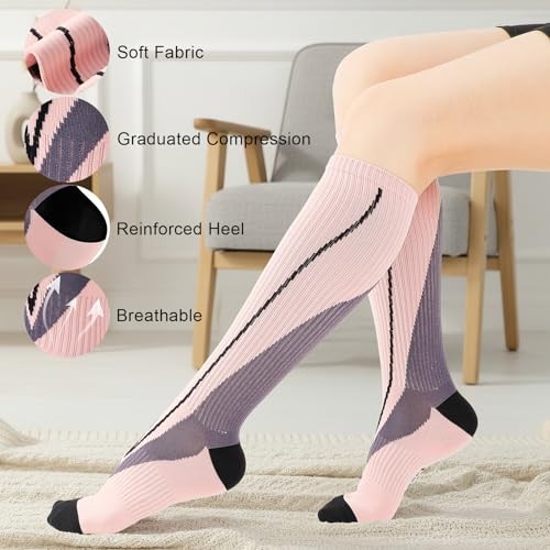 4 Pairs Compression Socks for Women and Men, Support Circulation Knee Socks 20