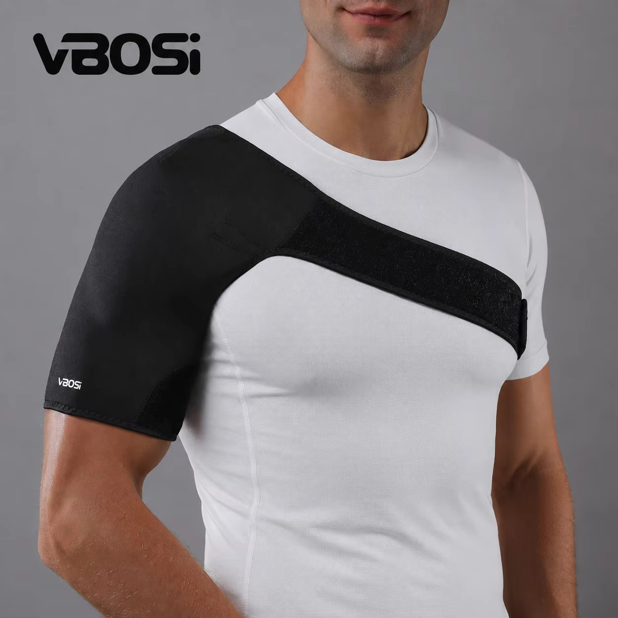 Black One Size Elastic Shoulder Support Brace Left Right Arm Men Fit .-VBOSI-.