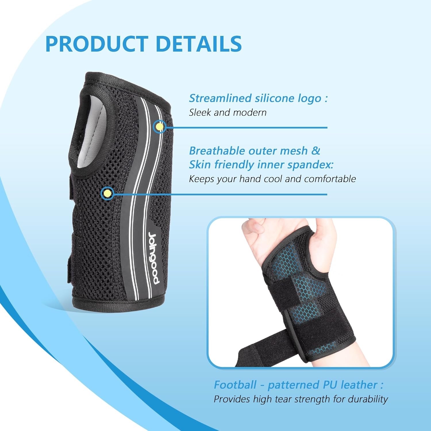 Carpal Tunnel Wrist Brace with Wrist Support – Light Gray on Black, Right, Large