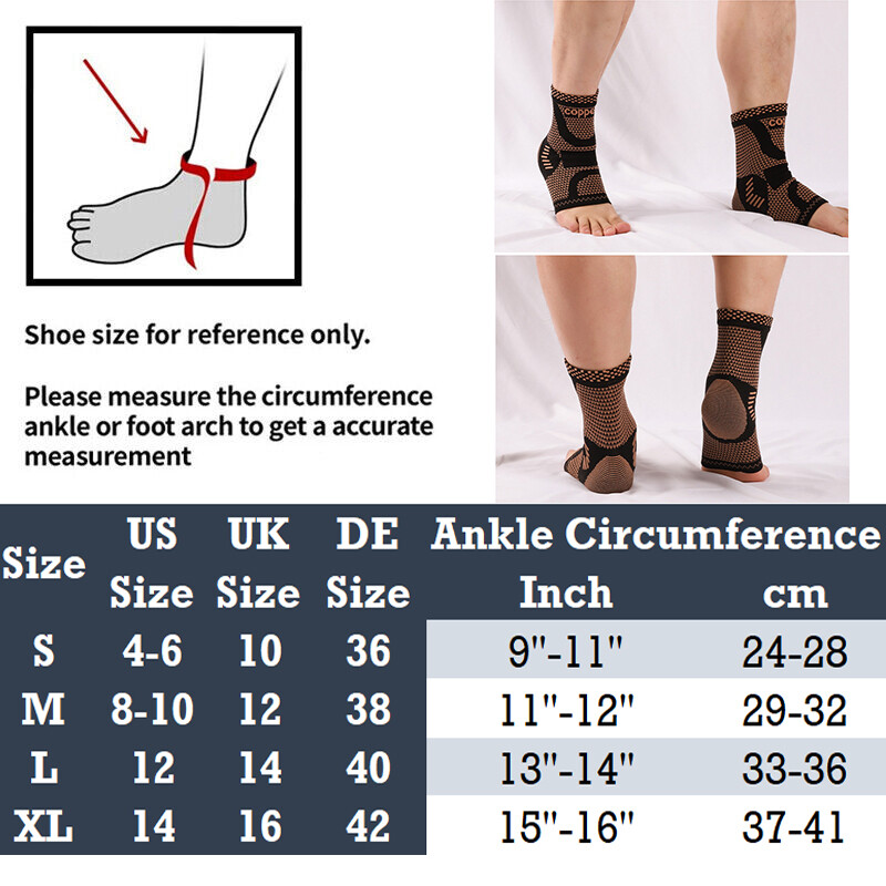 Copper Ankle Brace Support Compression Sleeve Plantar Fasciitis Relief Foot Wrap