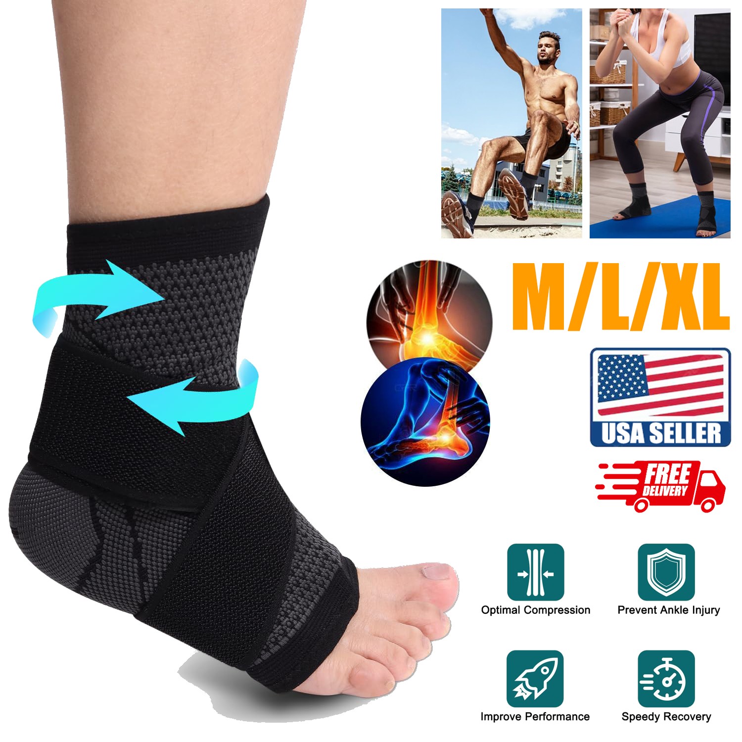 1-2pcs Ankle Brace for Women & Men, Ankle Compression Sleeve Support Pain Relief