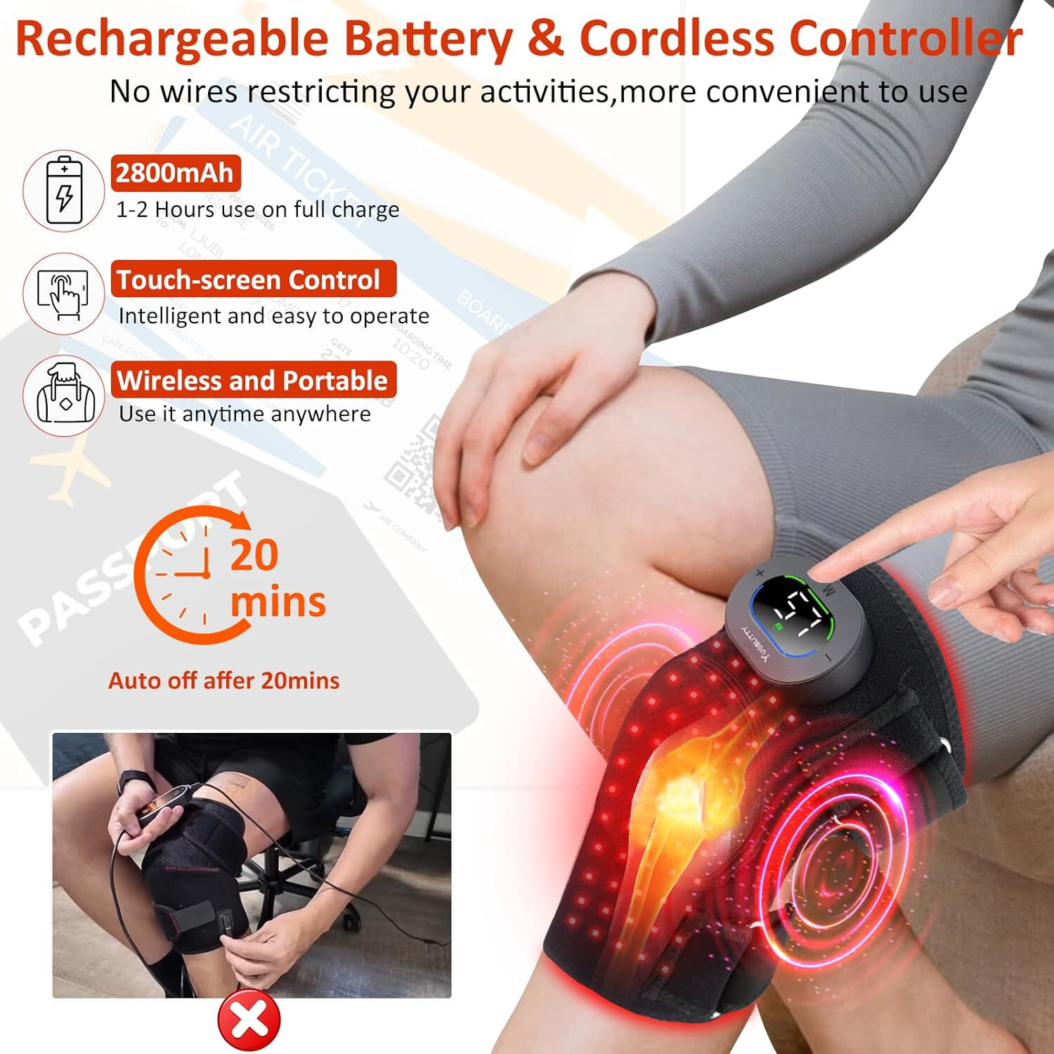 Red Light Therapy Knee Brace for Pain Relief, Vibration Knee Massager with Heat