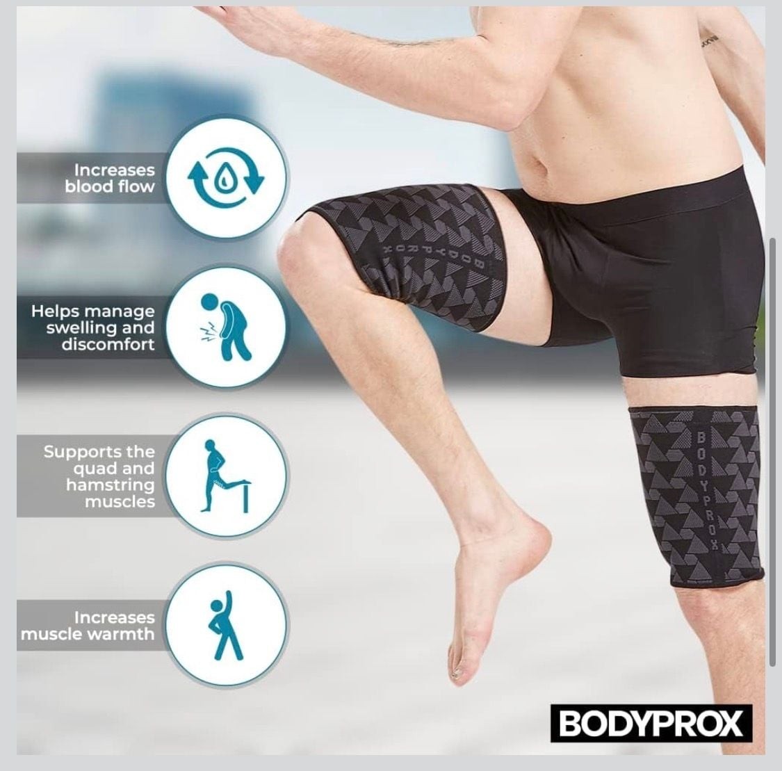 BODYPROX Thigh Compression Sleeves (2 Pack) for Hamstring and Quad Support