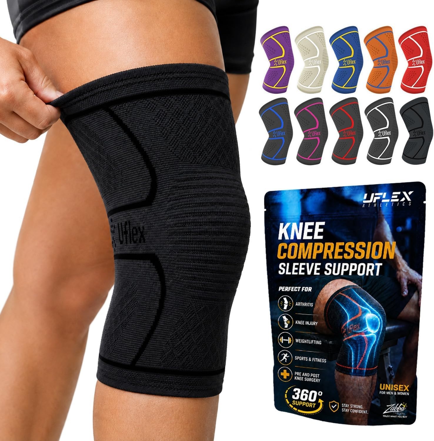 Black Knee Support Wraps with Non-Slip Grip for Enhanced Stability & Pain Relief