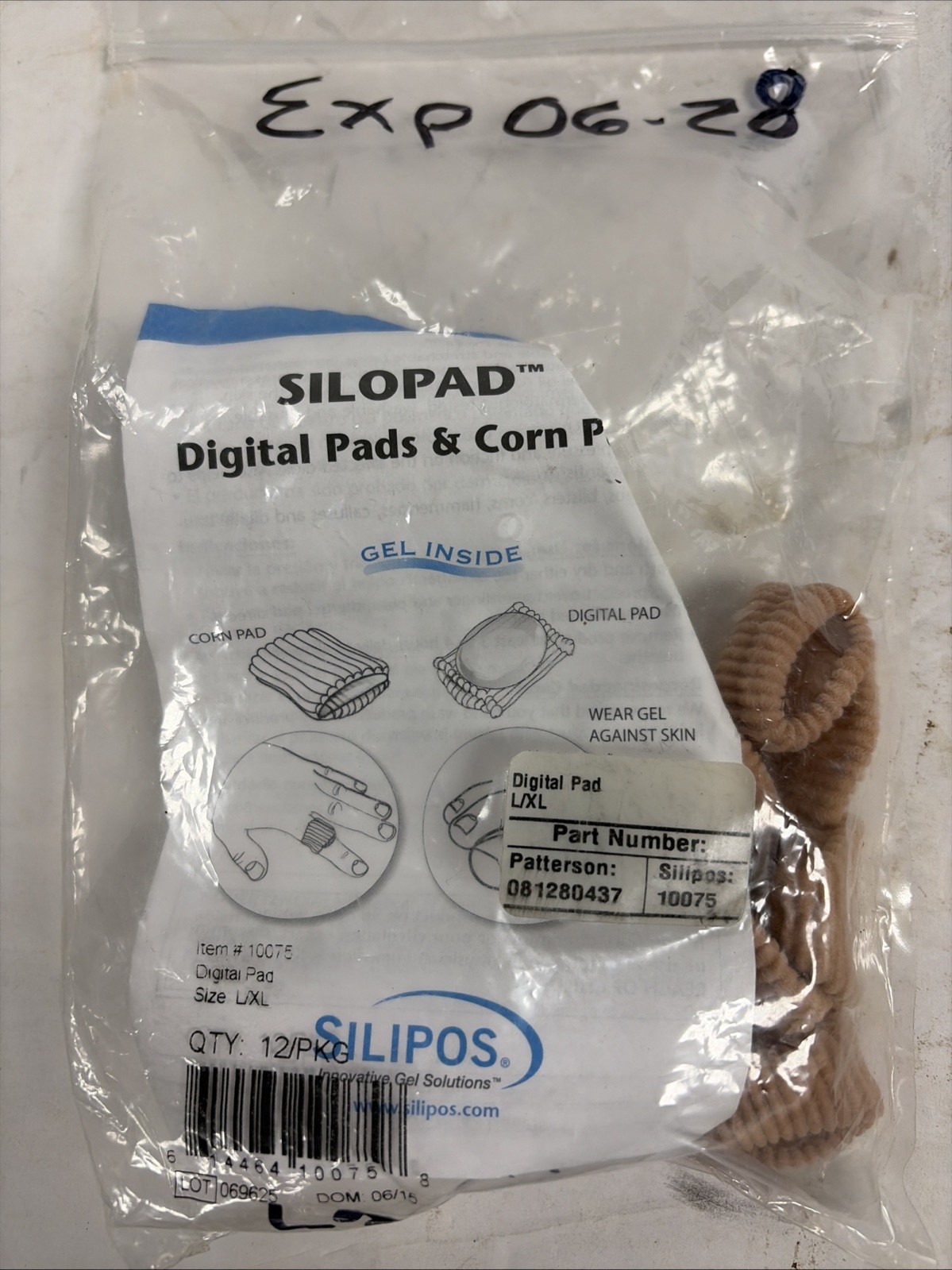 Silipos Beige Digit Pad LargeX-Large No Fastener for the Foot 10075 12 Ct