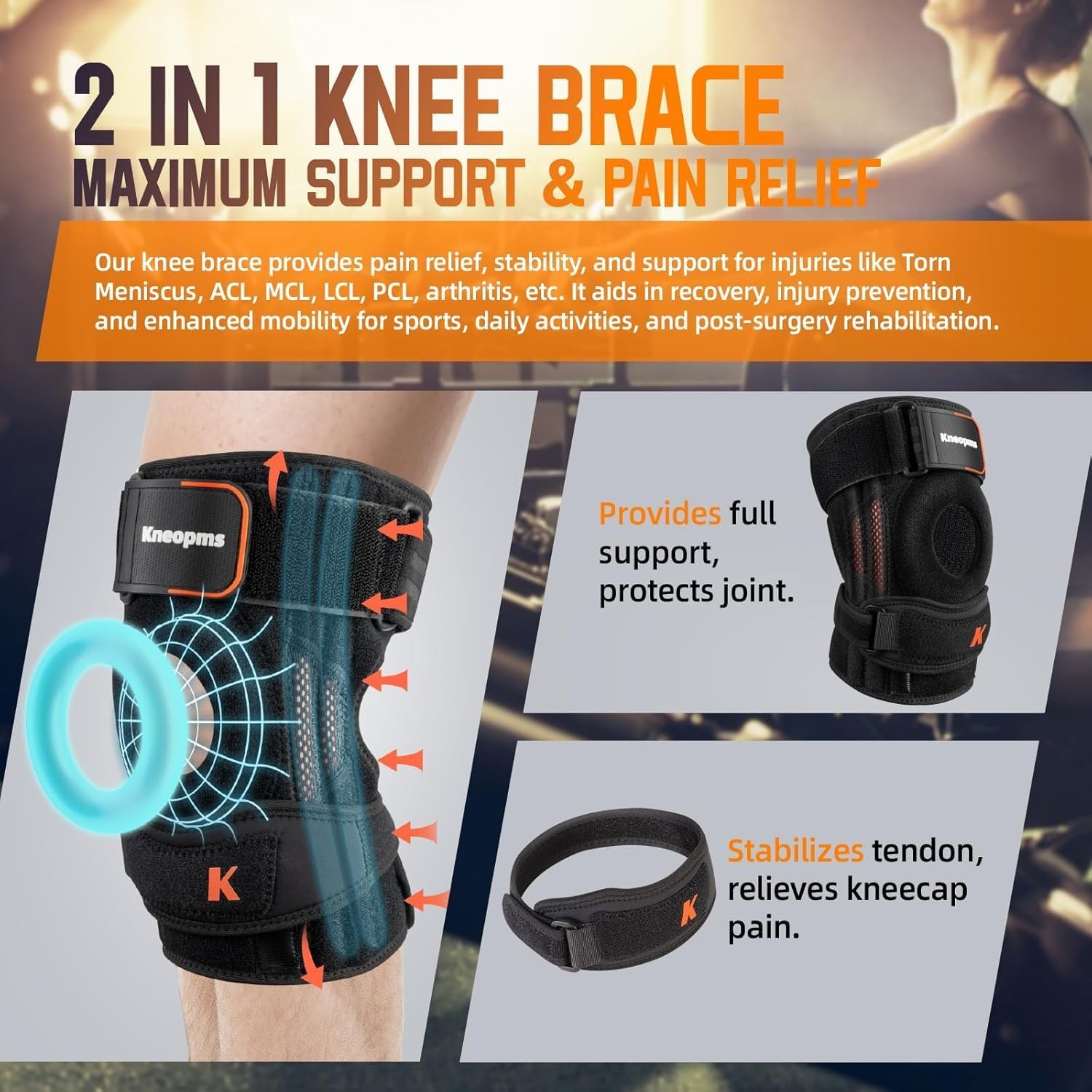 【Enhanced Version】2-in-1 Professional Knee Brace for Pain Relief,Adjustable K…