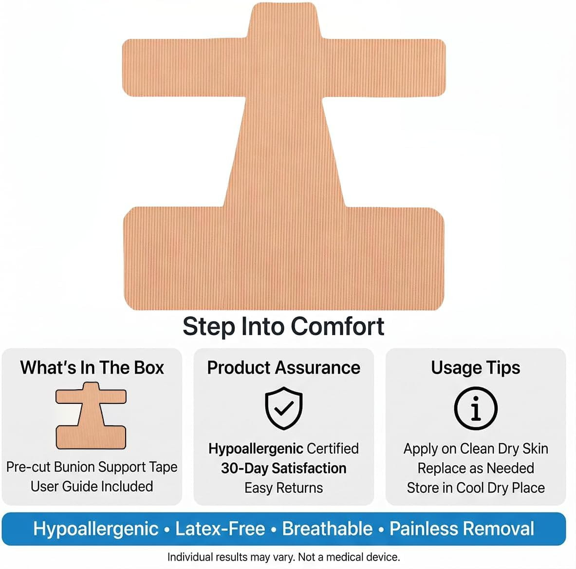 40 Pcs Pre-Cut Bunion Corrector Kinesiology Tape– Elastic, Breathable & Hypoalle