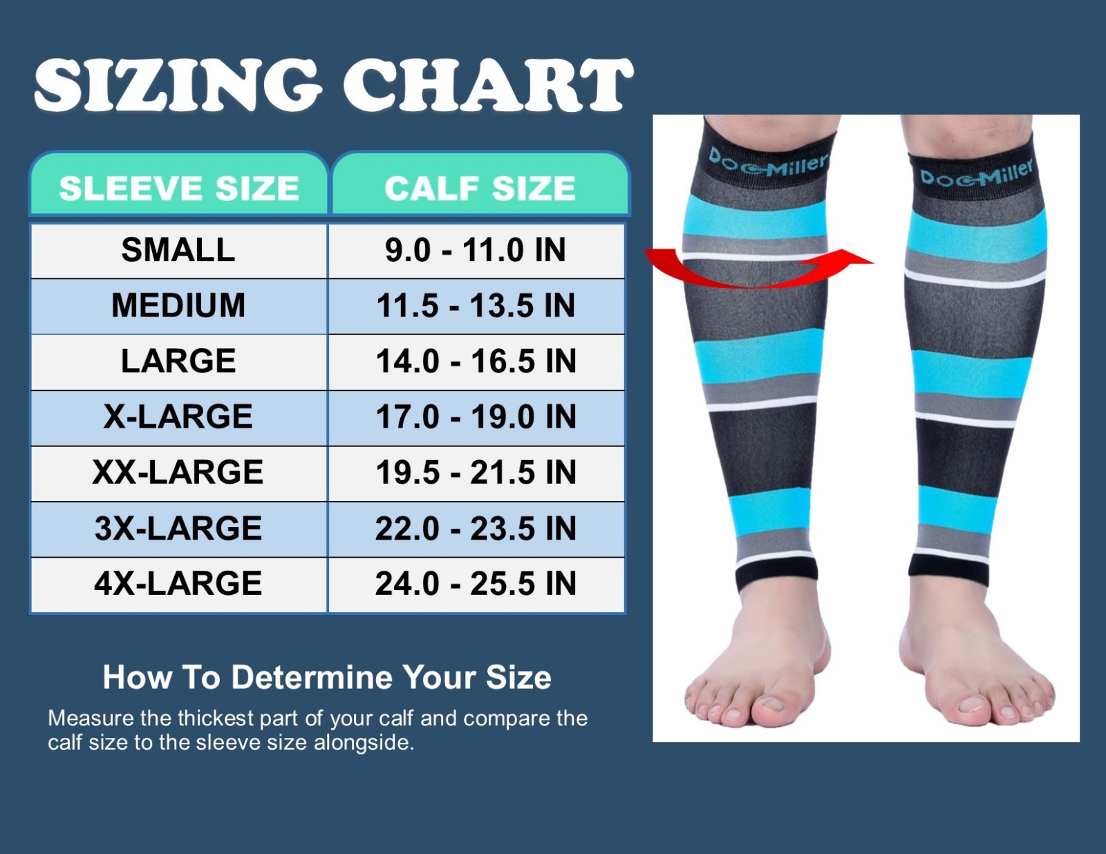Doc Miller Calf Compression Sleeve 1Pair 20-30mmHg Varicose Vein BLK/BLU/GRY/WHT