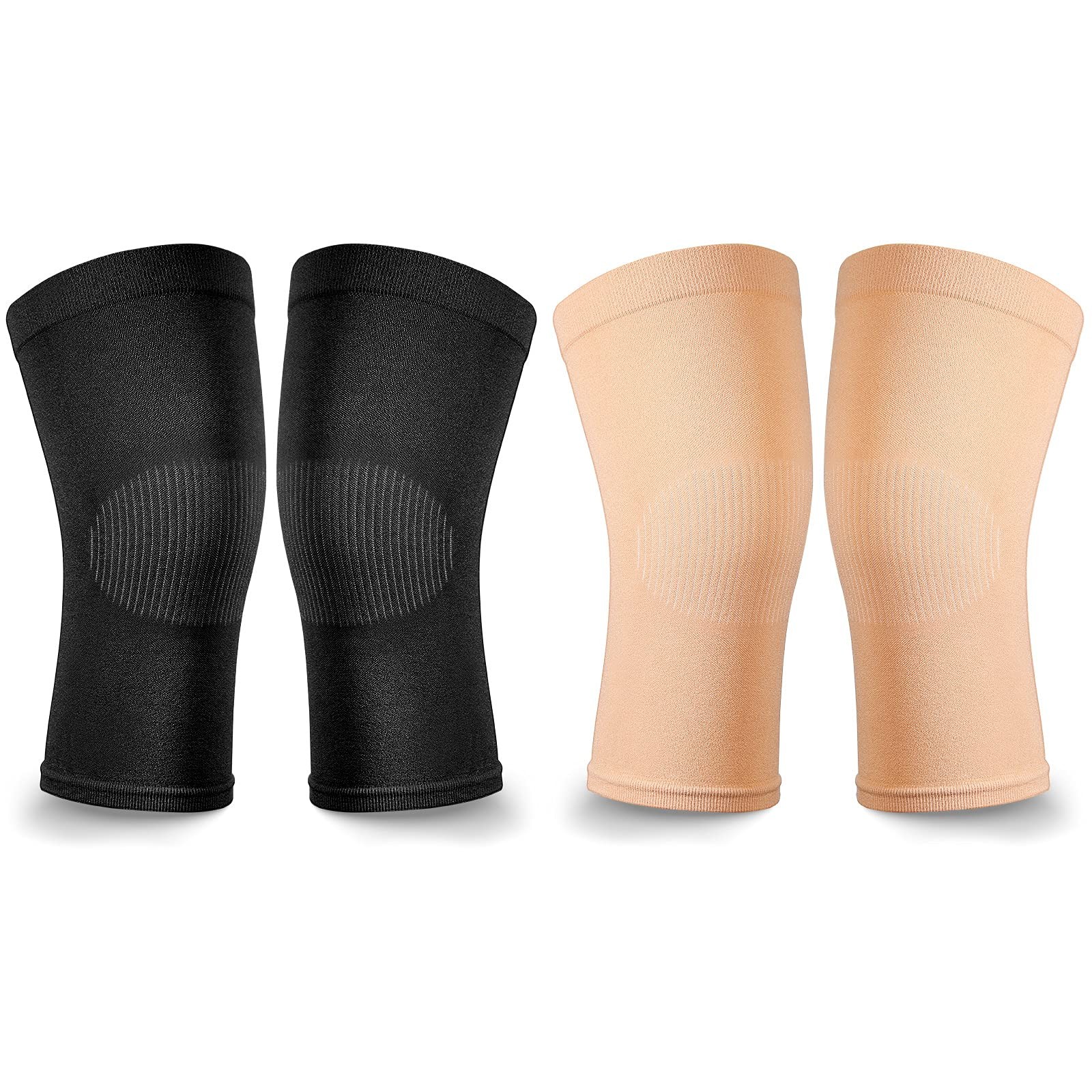 2 Pair Knee Brace Compression Sleeves 2 (Pack of 1), Black, Beige