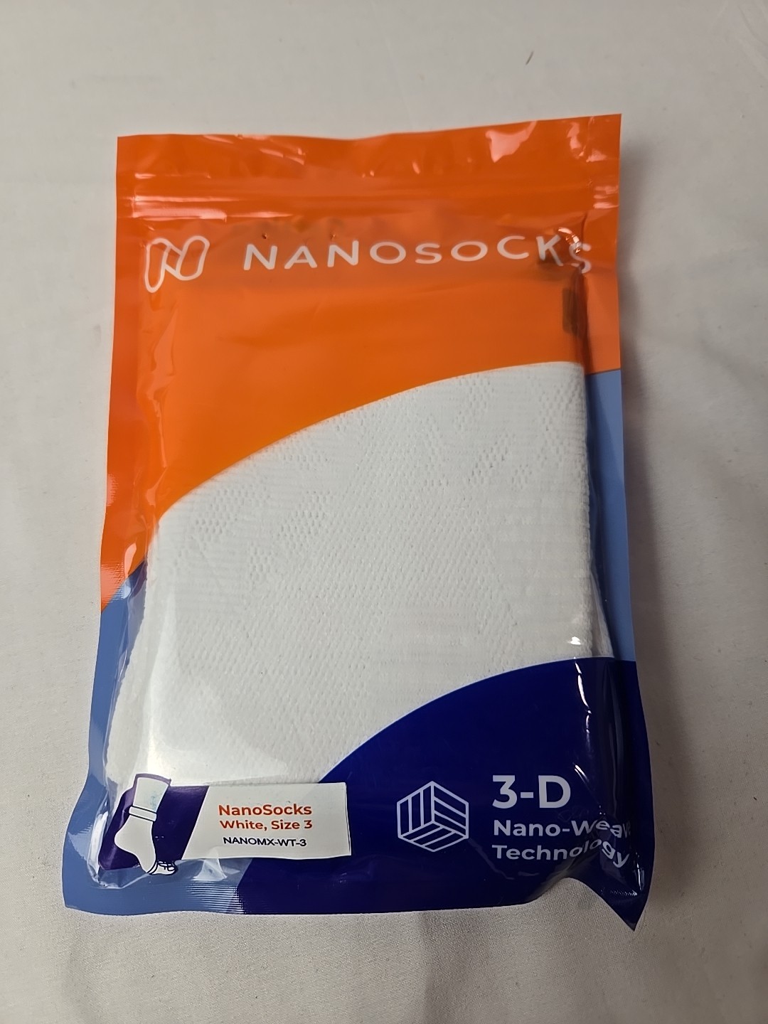 Nanosocks Socks 3D Nano-Weave Technology Nanomx-WT-3 White Size 3 NEW