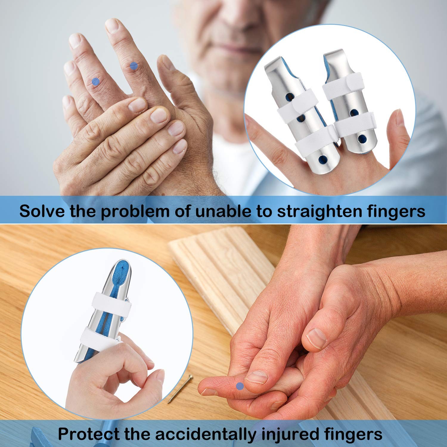BBTO 10 Pieces Finger Splints Metal Padded Support 10 Piece Assortment, Blue