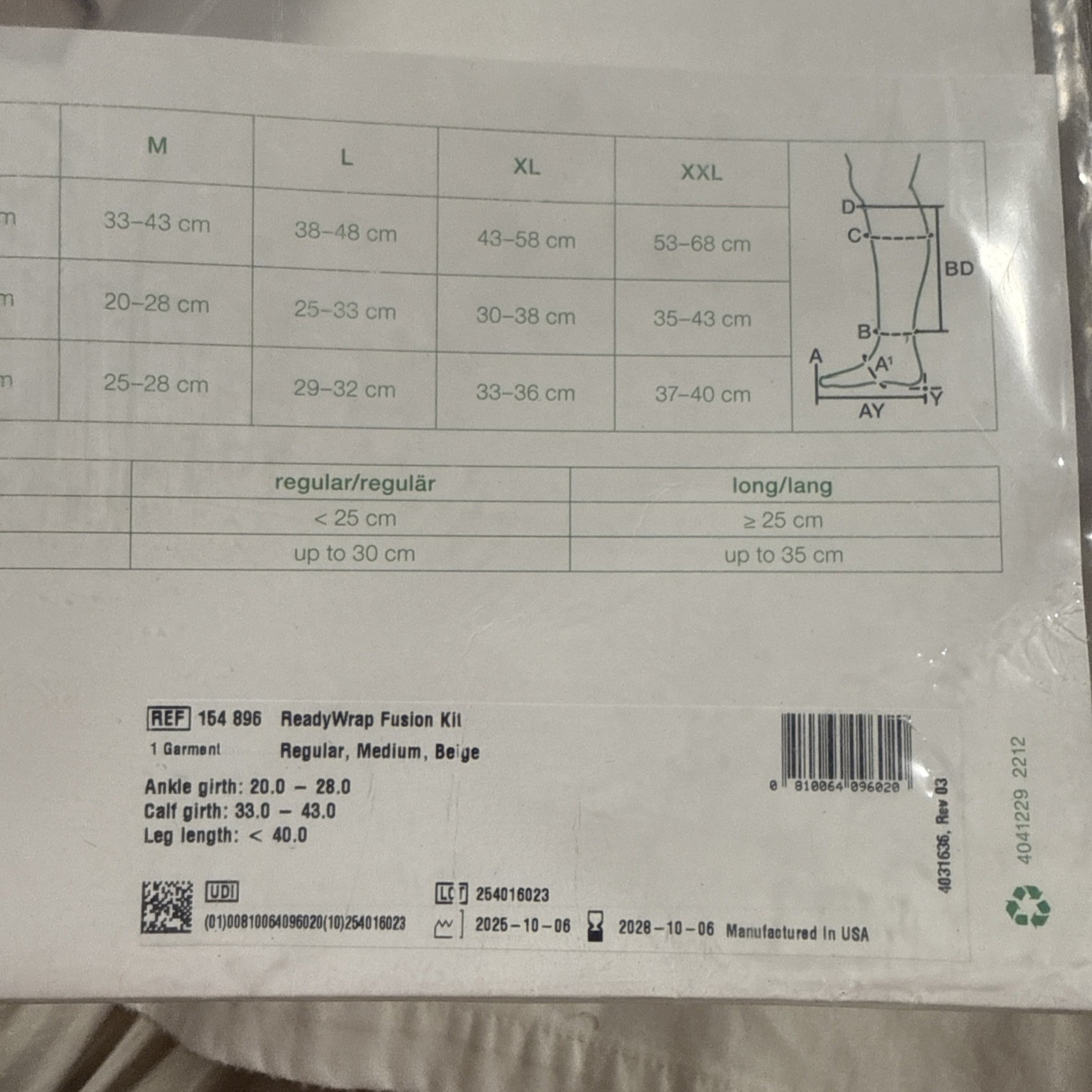 L&R Solaris Ready Wrap Compression Calf Leg Fusion Kit Beige w/One Liner -Medium