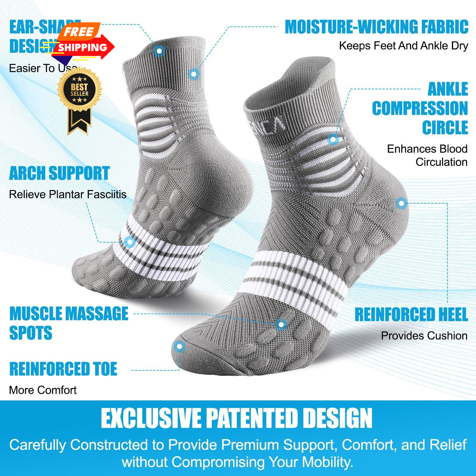 NEENCA Professional Compression Socks, Medical Athletic Large, stan carbon