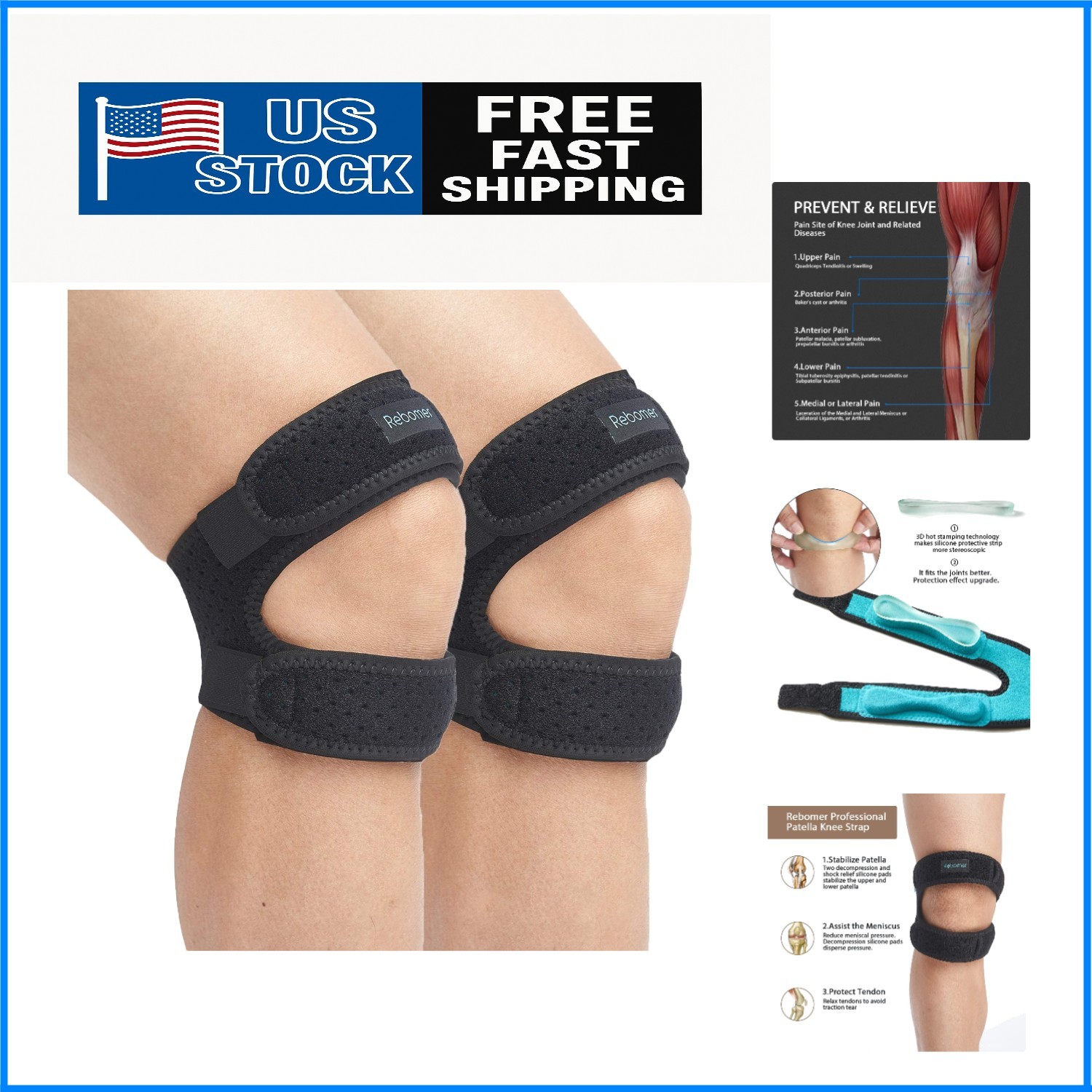 Ultimate Knee Pain Relief Strap – 3D Silicone Insert & Dual-Strap Adjustable Fit