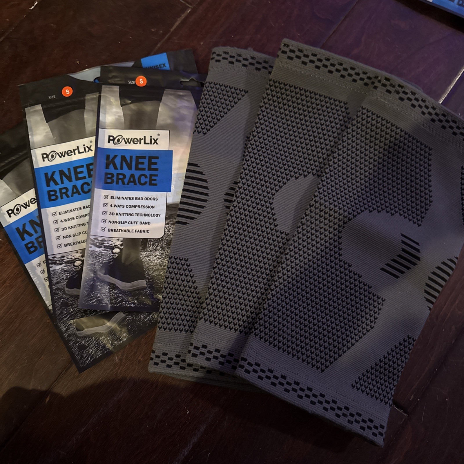 3 Pack POWERLIX Knee Compression Sleeve – Knee Brace for Men & Women – GREY S
