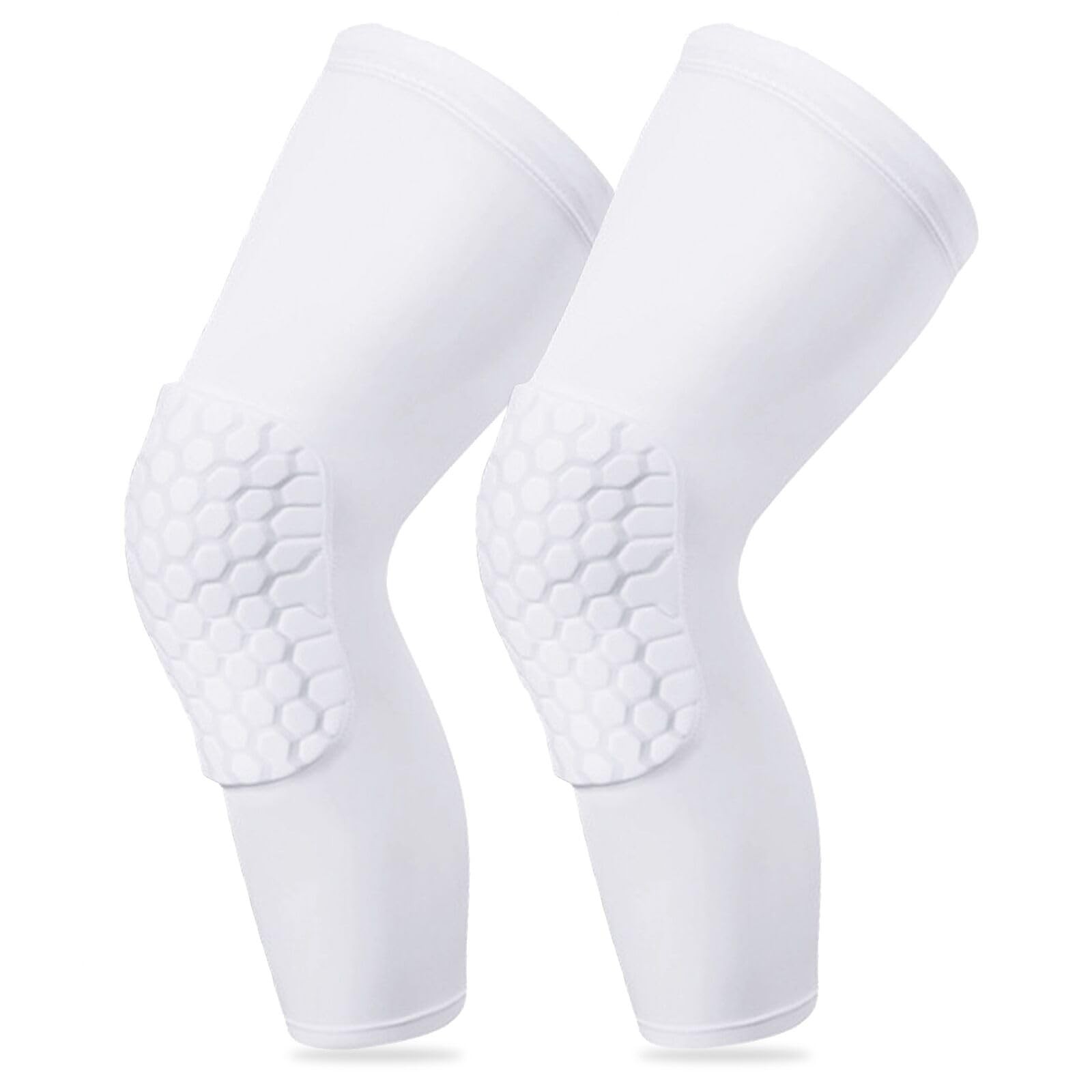 Honeycomb Knee Compression Pads Sleeve Volleyball Basketball 2 PCS White M