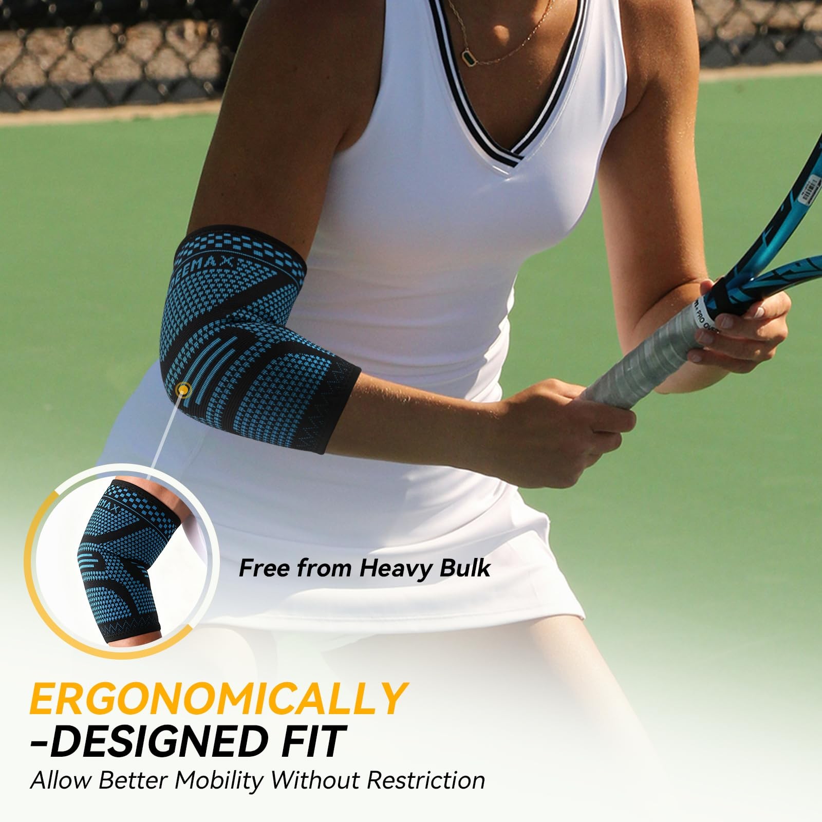 2 Pack Copper Elbow Compression Sleeve for Tennis Golfers Joint Pain Relief