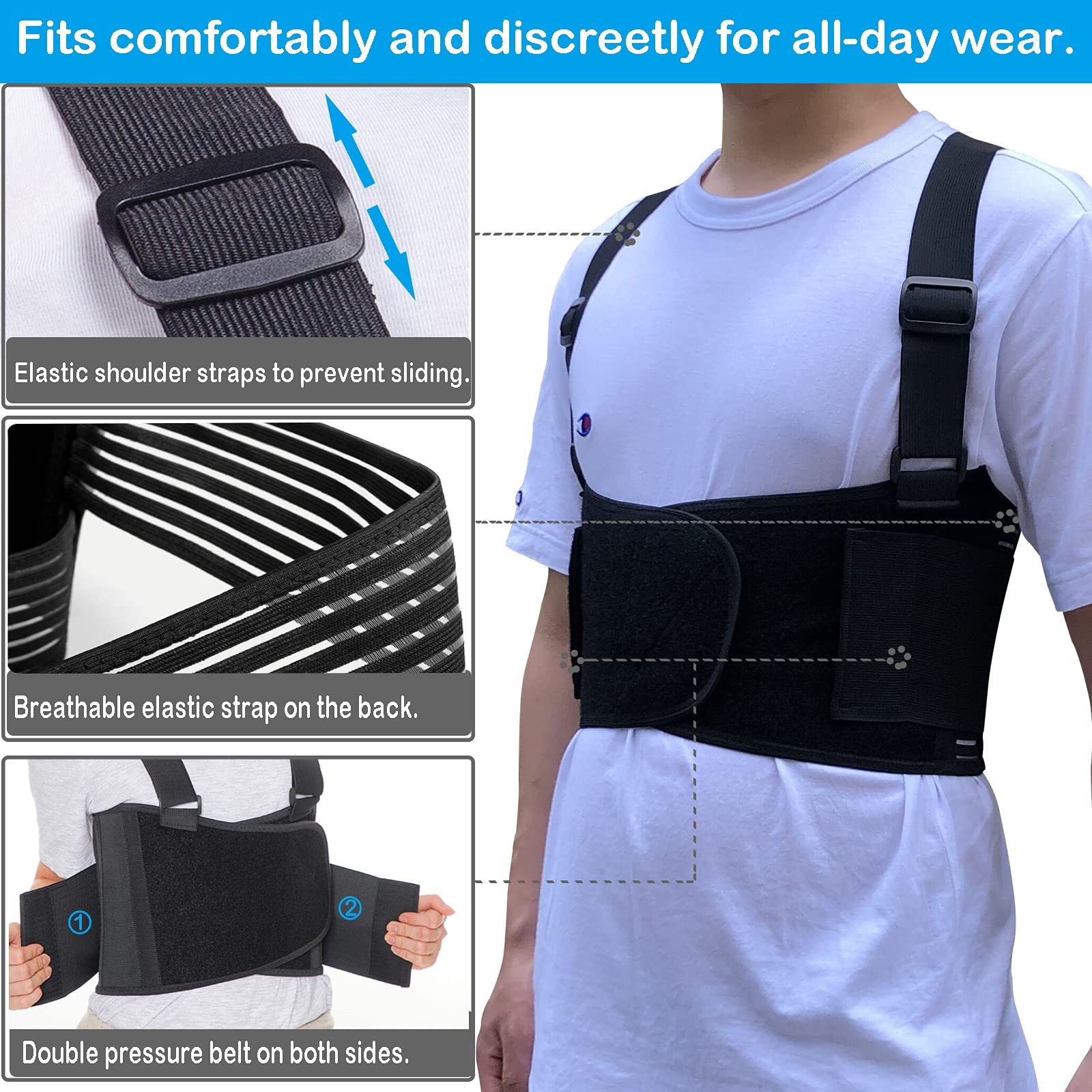 Rib Brace Chest Binder Belt for Men and Women, Breathable Rib Support Wrap fo…