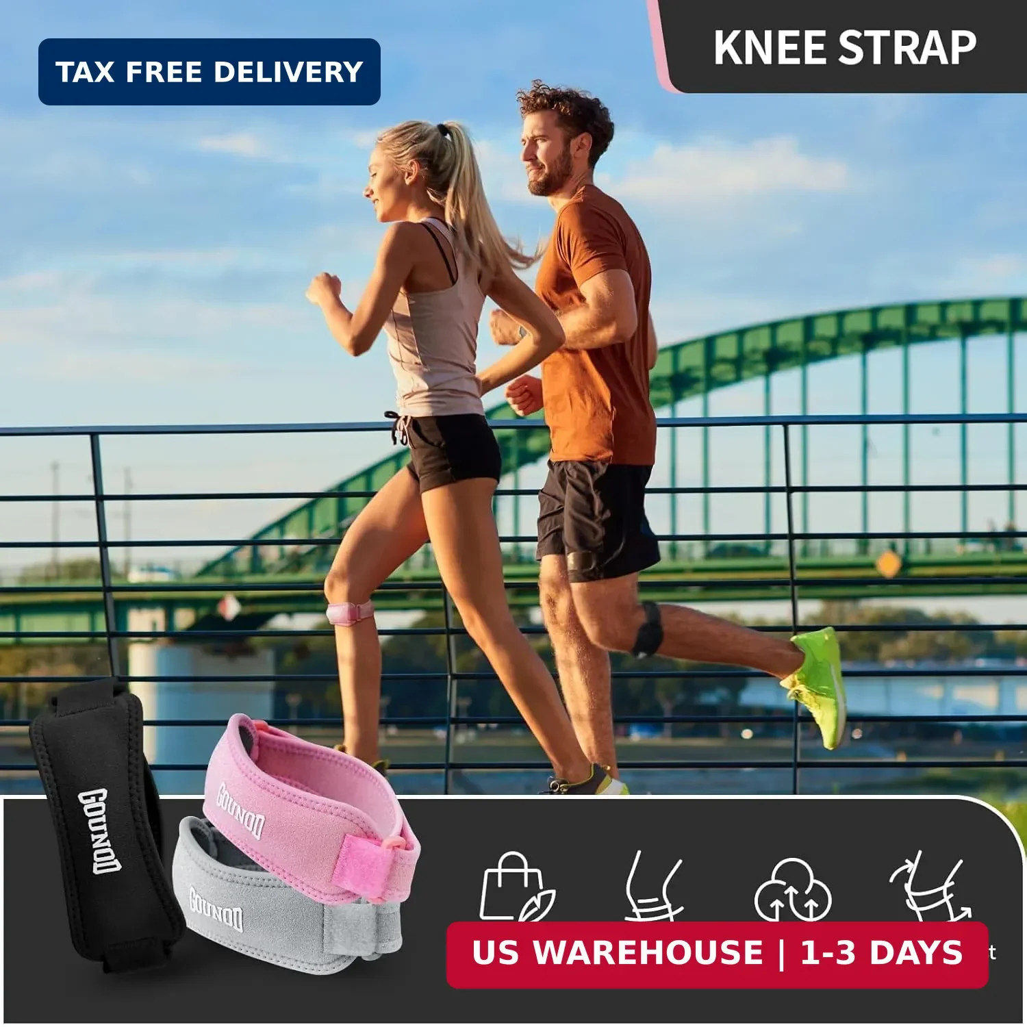 GOUNOD Patellar Tendon Support Strap 2 Pack,Knee Strap for Knee Pain Relief,Pate