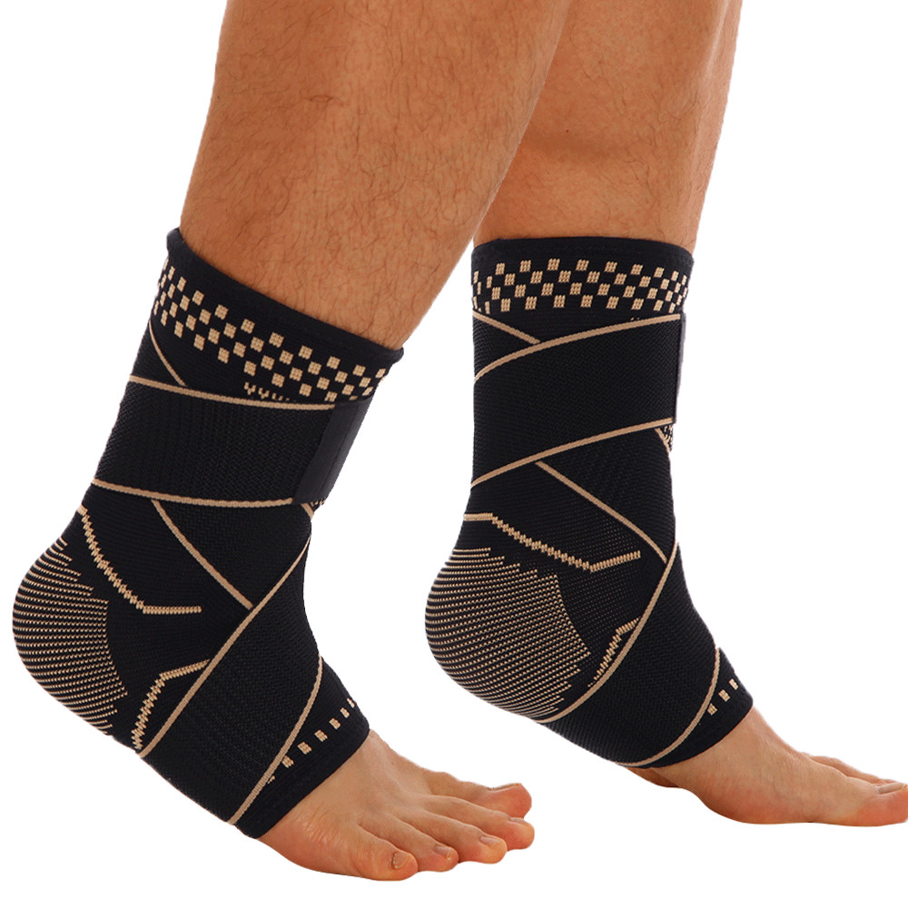 Copper Ankle Support Compression Strap Achilles Tendon Brace Sprain Sports Wrap