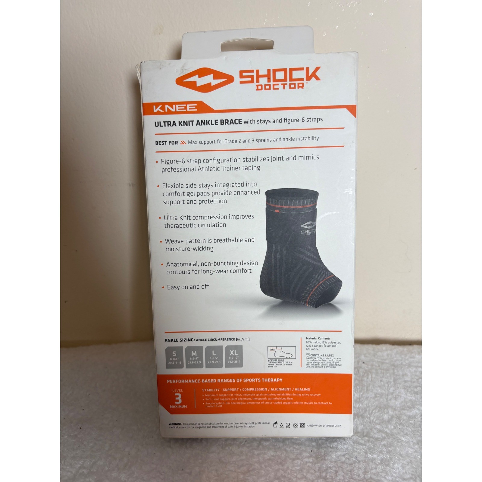 Shock Doctor Ultra Knit Ankle Brace Level 3 Support Figure-6 Straps Black XL