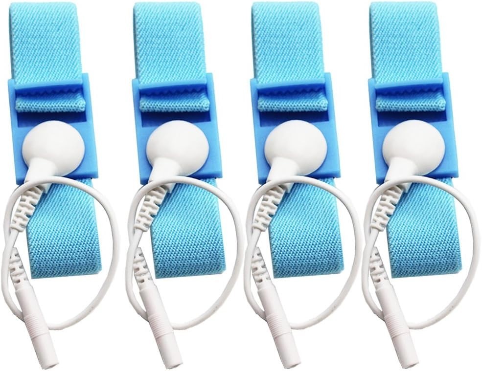 Adjustable Estim Wrist Strap Set: 4 Blue Stim Loops & 4 White Wires Included