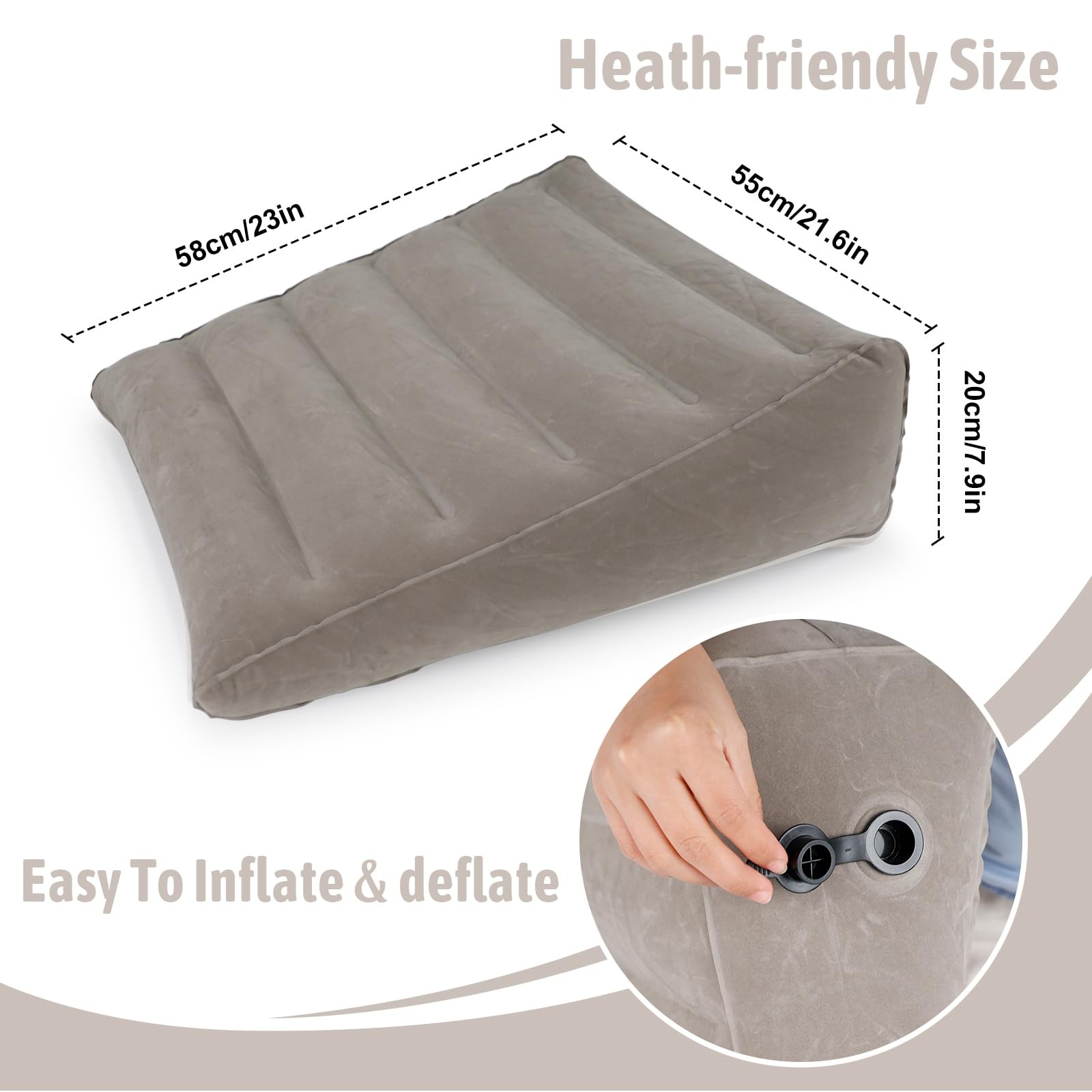 Bloomoja Inflatable Wedge Pillow, Portable Travel Pillows for Sleeping, Grey