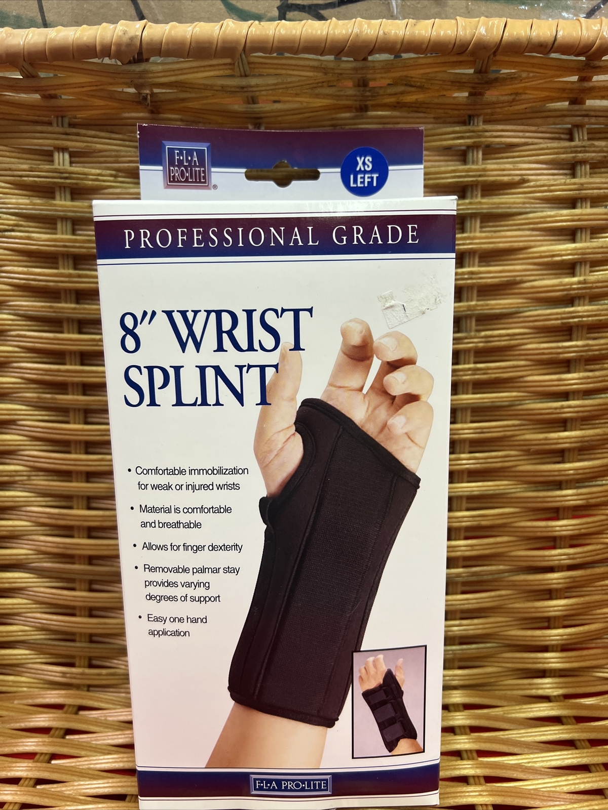 FLA Pro-Lite 8″ Wrist Splint Black Left Hand X-Small New In Box