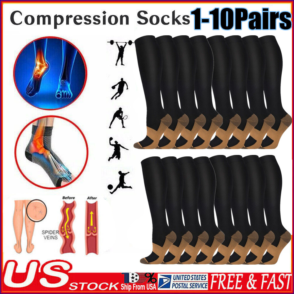Wholesale Copper Compression Sock Knee High 20-30mmHg Energy Support Recover XXL