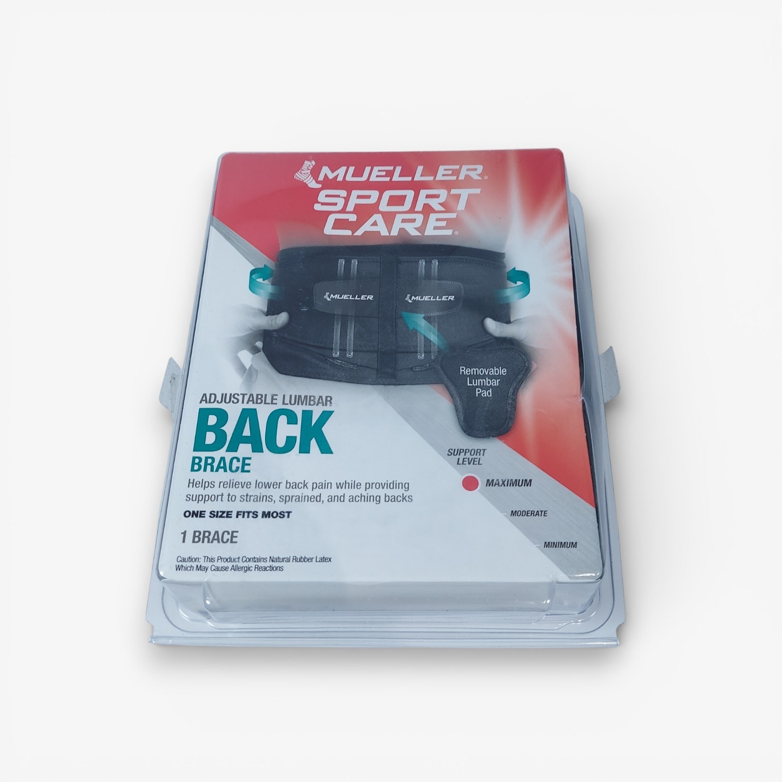 Mueller Adjustable Lumbar Back Brace One Size Black Lower Back Support With Pad