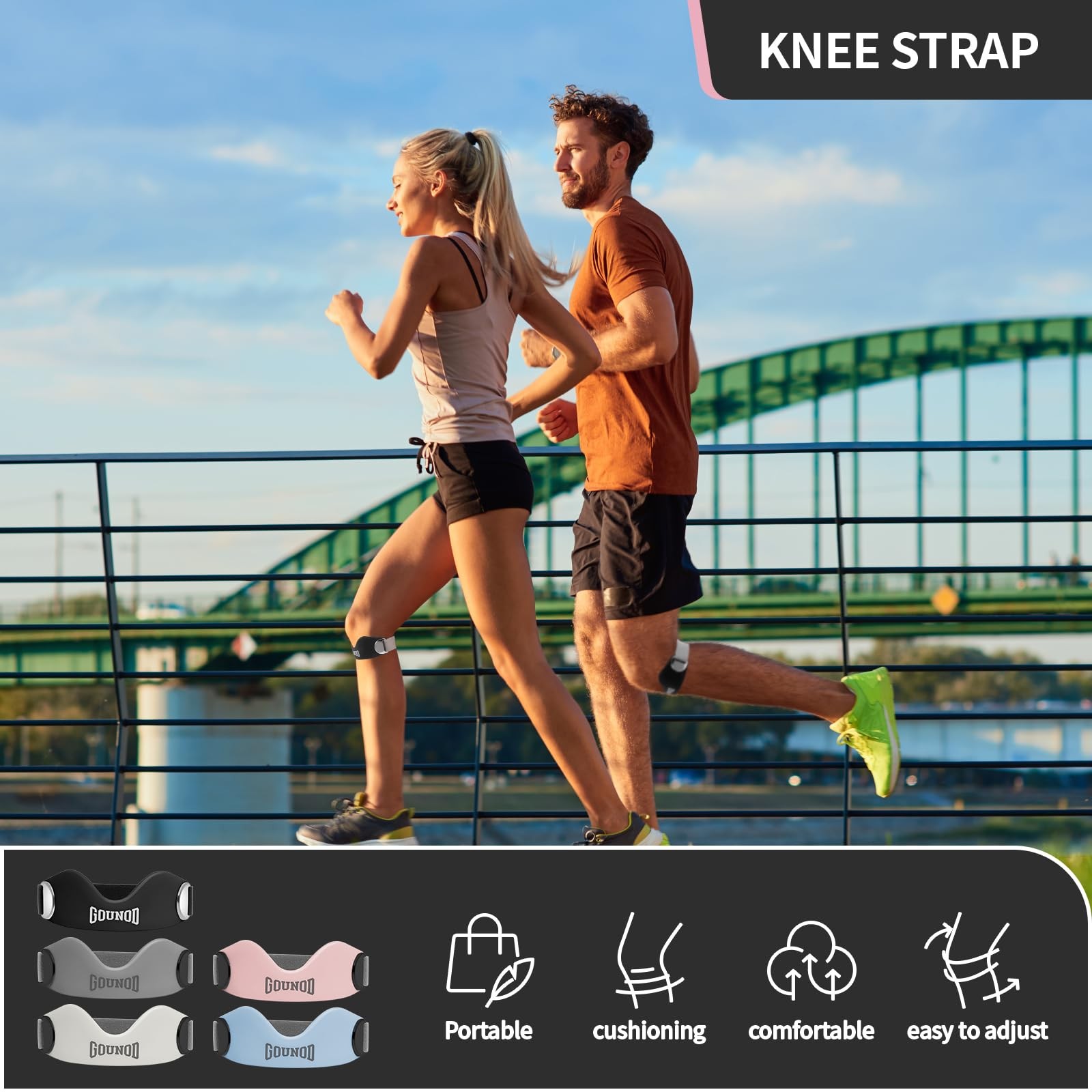 GOUNOD Silicone Patellar Tendon Support Strap 2 Pack,Knee Strap for Knee Pain Re