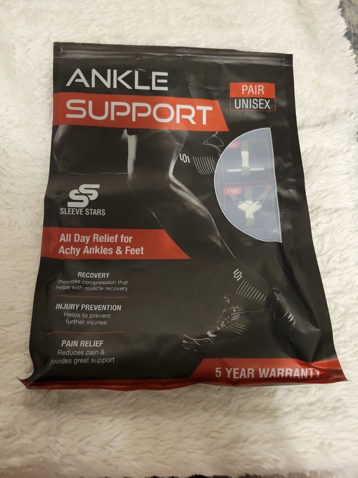 Sleeve Stars Compression Ankle Support Pair Black Unisex Pain Relief Open Unused
