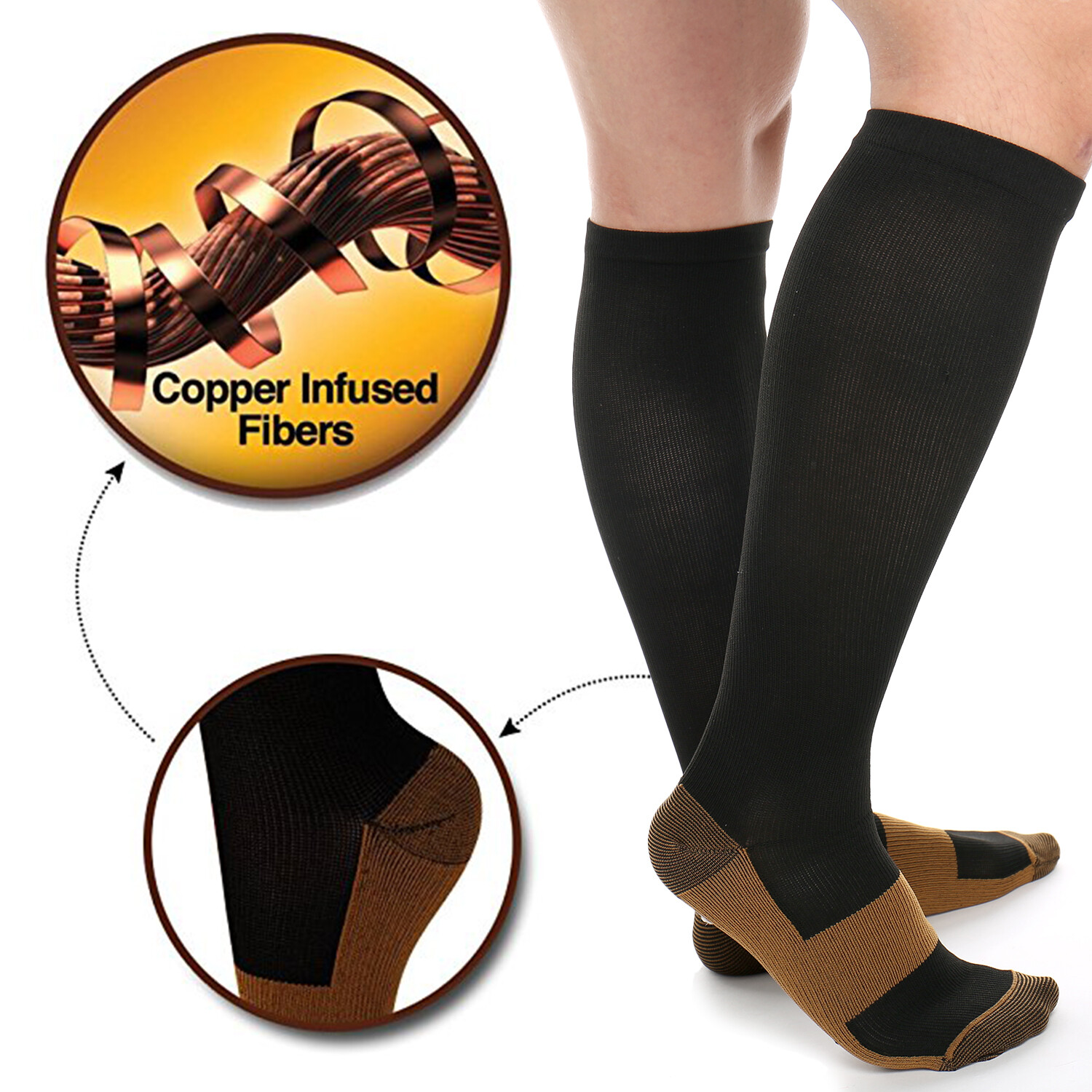 Compression Socks Copper Medical Stockings Travel Running Anti Fatigue 20-30mmHg
