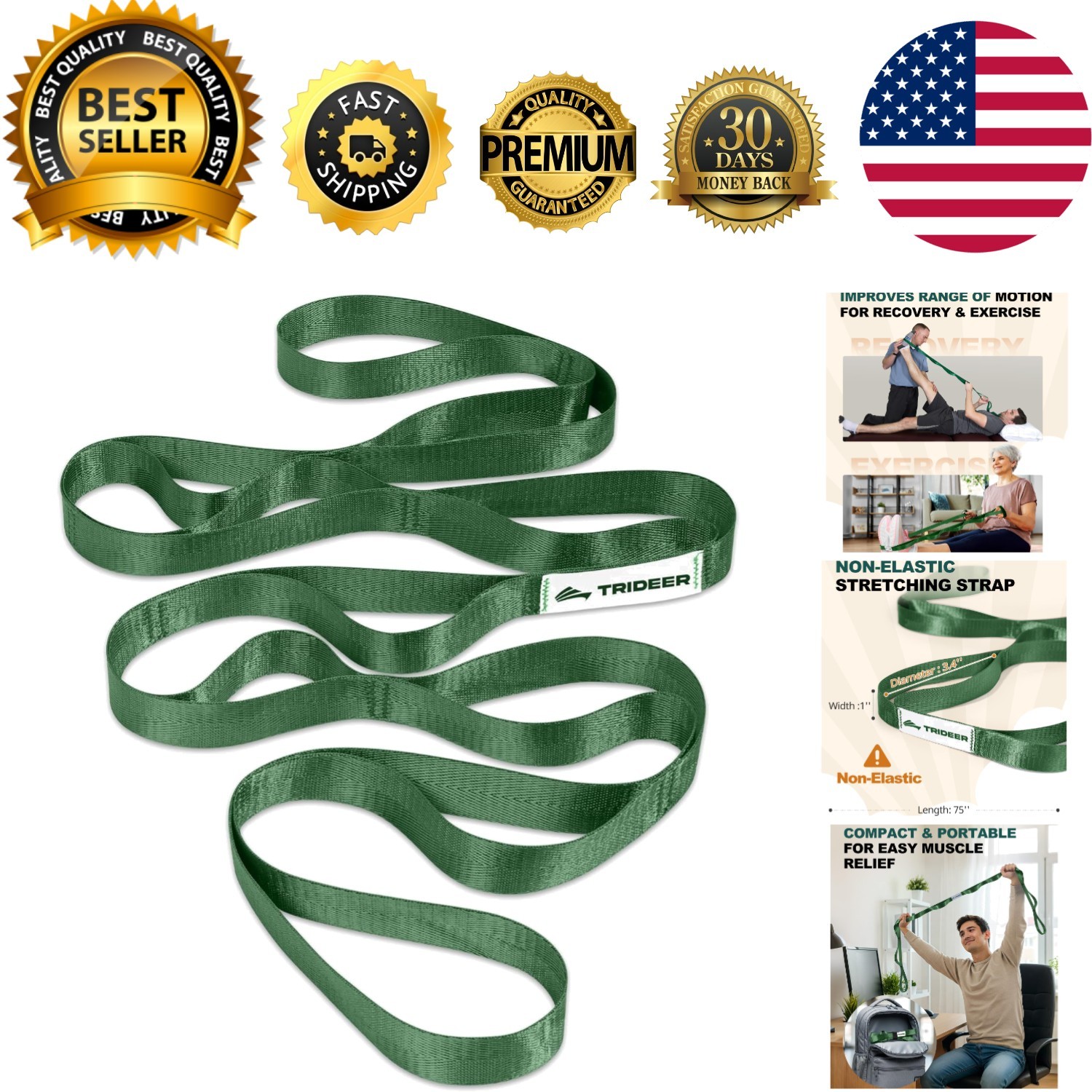 Stretching Strap for Physical Therapy & Home Rehab, Non-Elastic Yoga Strap fo…