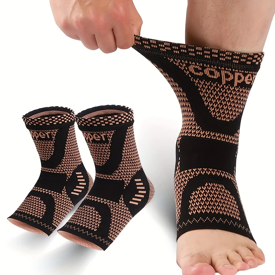 1/2x Copper Ankle Support Brace Compression Sleeve Sock Elastic Foot Pain Relief