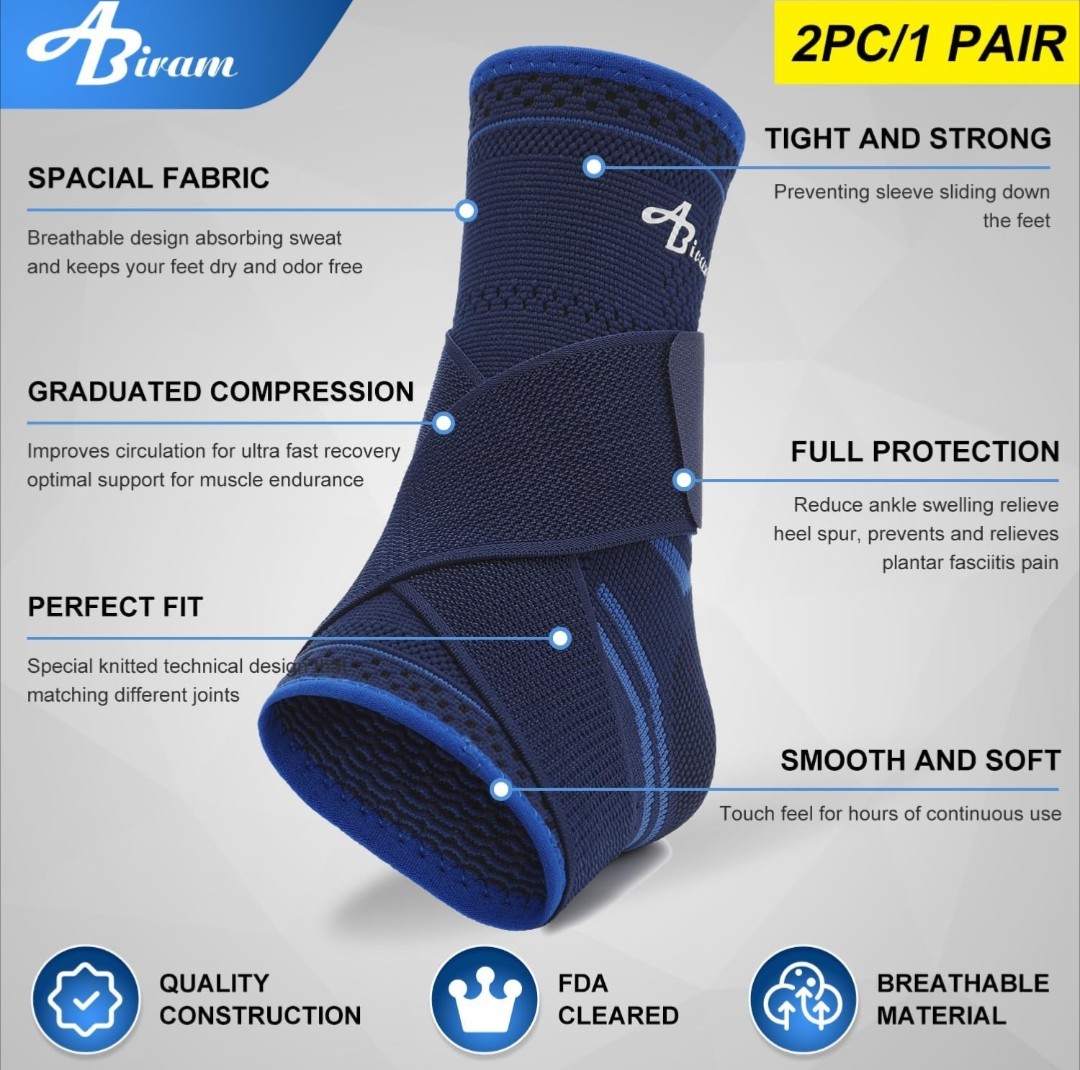 Foot Sleeve Pair Compression Wrap Ankle Brace For Arch Ankle Support Blue XL