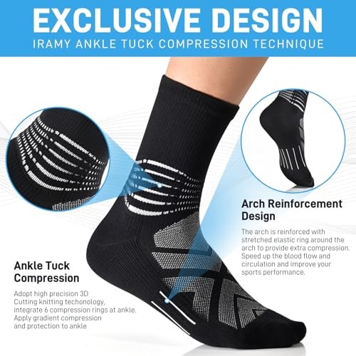 Compression Ankle Support Crew Socks Men Women Wicking Large Black-3 Packs