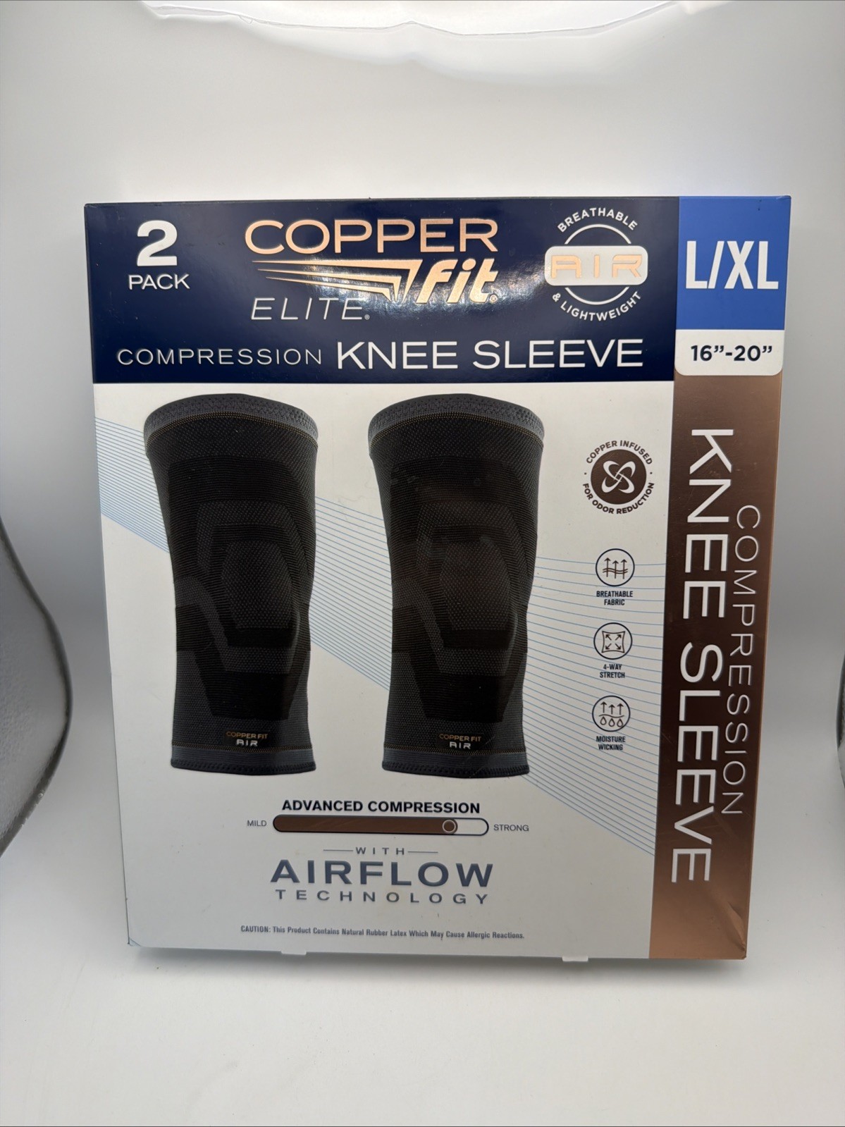 Copper Fit Elite Compression Knee Sleeves L/XL 16-20″ Airflow Technology