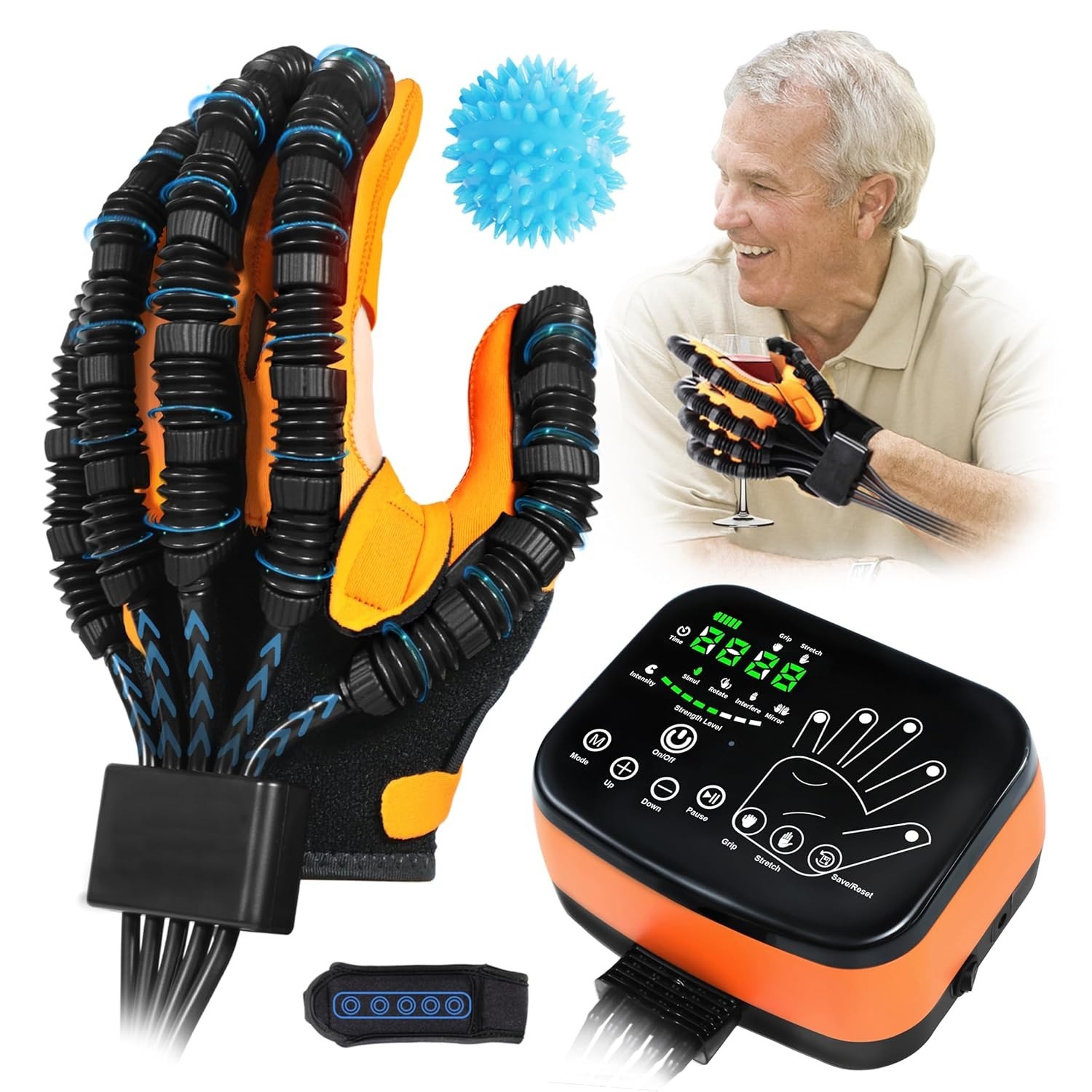 MZU Robot Training Rehabilitation Robot Glove (S to L Size / Left Hand) Black